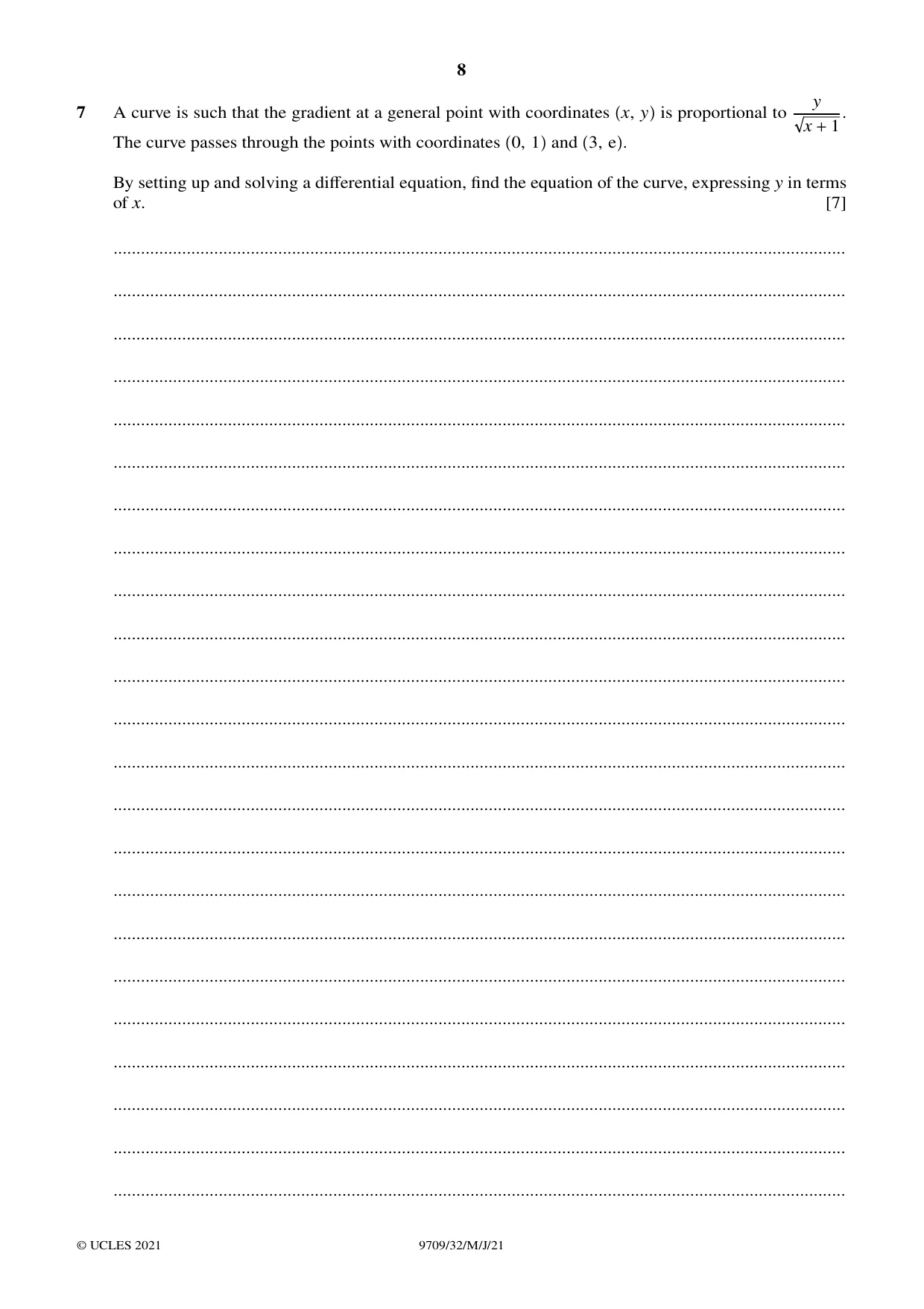 Cambridge A Level Mathematics 9709 2021 May/June Paper 3 · Variant 2 question paper, page 8 of 20