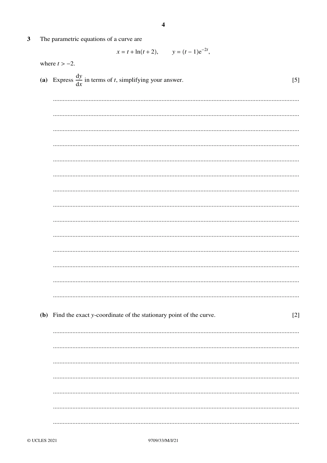 Cambridge A Level Mathematics 9709 2021 May/June Paper 3 · Variant 3 question paper, page 4 of 20