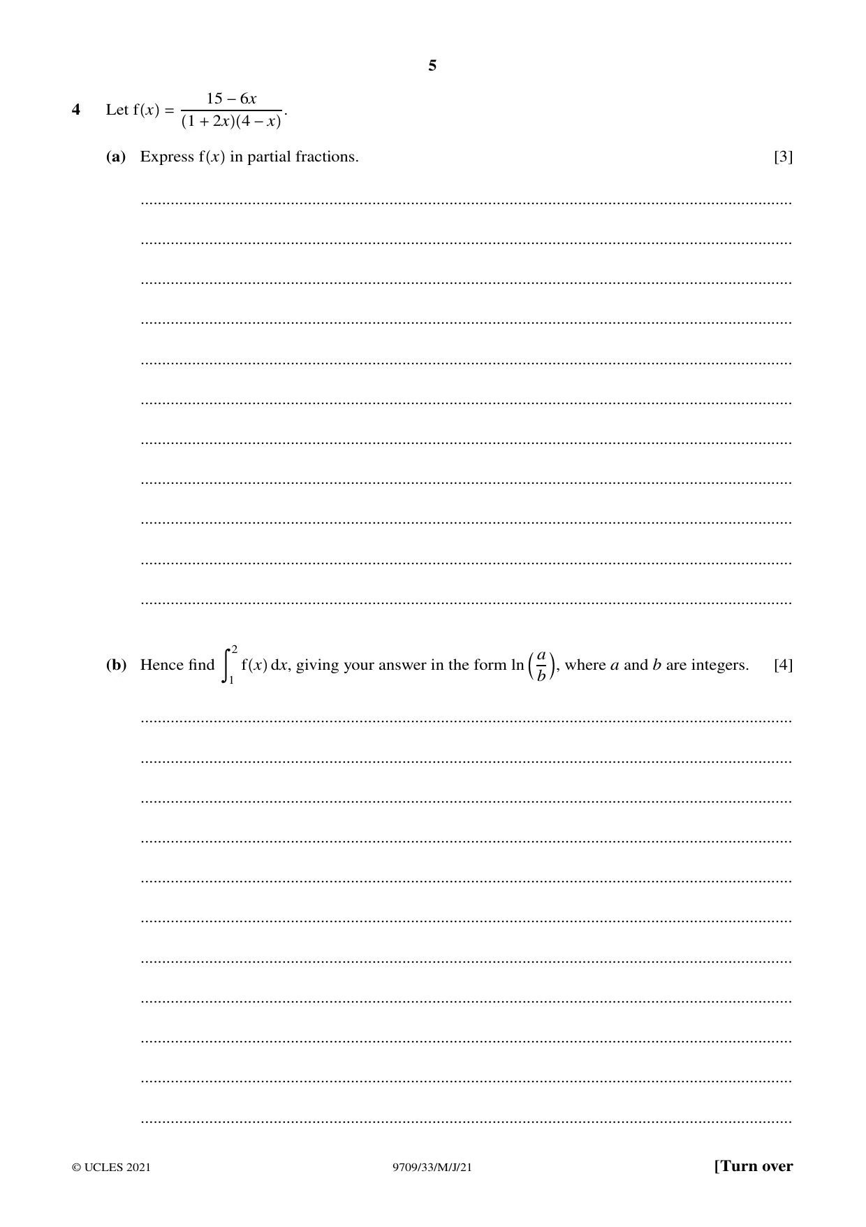 Cambridge A Level Mathematics 9709 2021 May/June Paper 3 · Variant 3 question paper, page 5 of 20