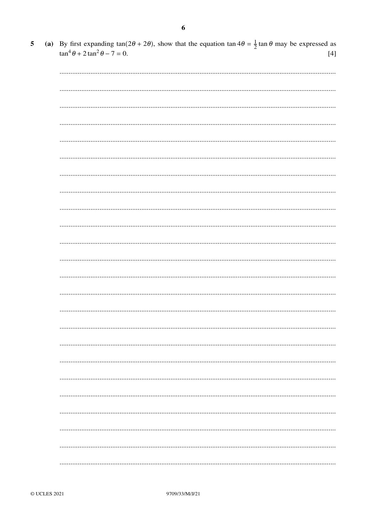 Cambridge A Level Mathematics 9709 2021 May/June Paper 3 · Variant 3 question paper, page 6 of 20