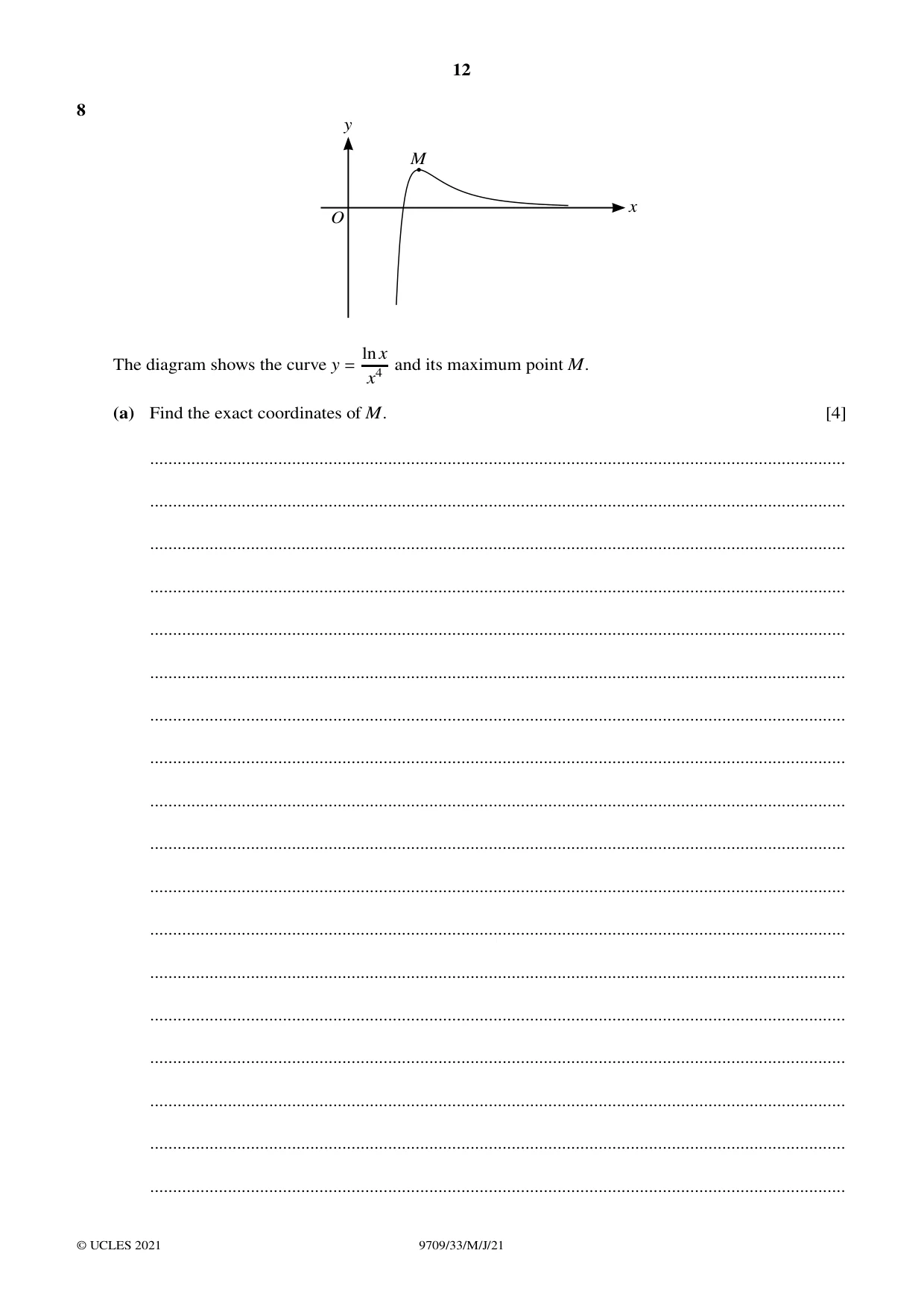 Cambridge A Level Mathematics 9709 2021 May/June Paper 3 · Variant 3 question paper, page 12 of 20