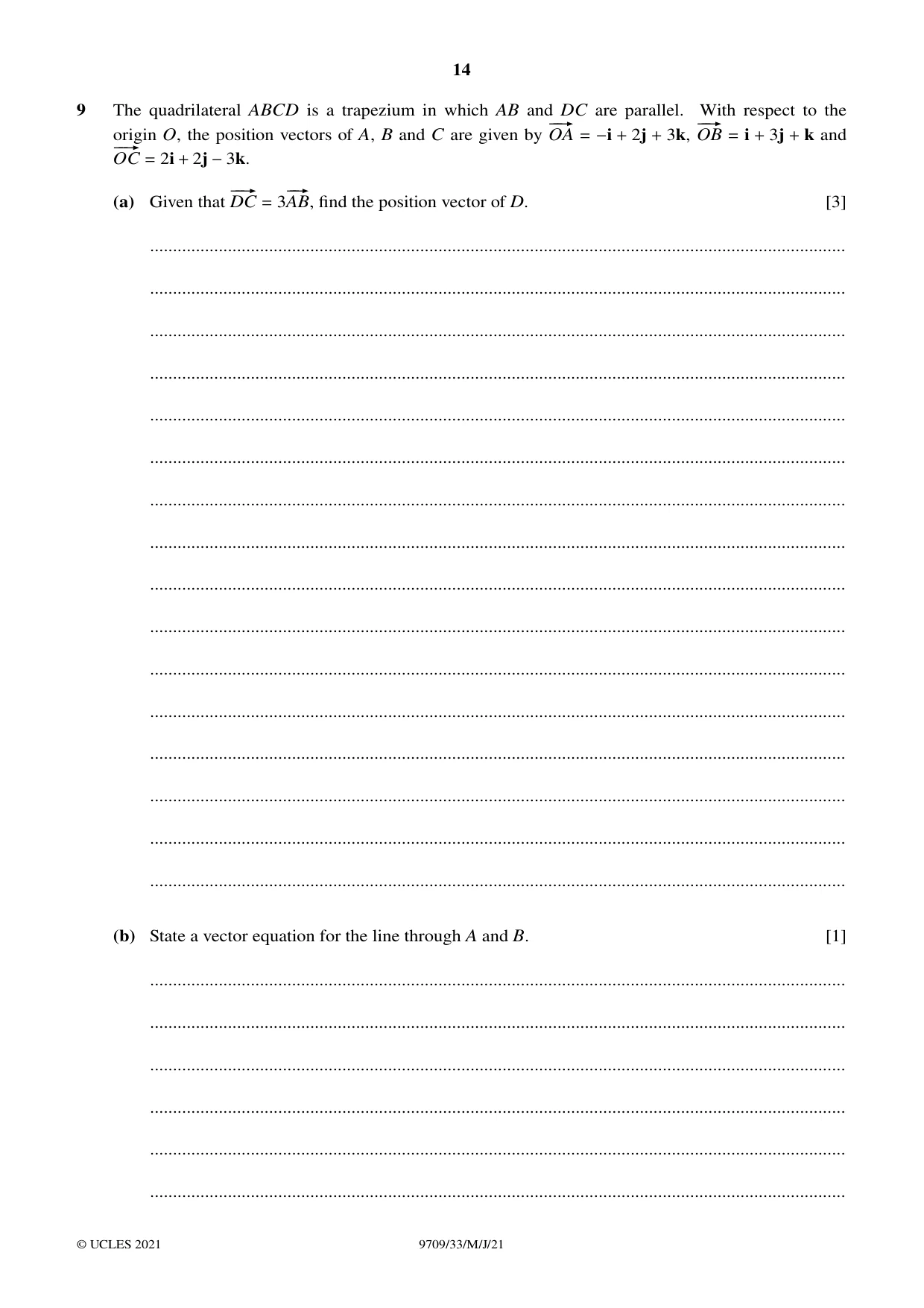 Cambridge A Level Mathematics 9709 2021 May/June Paper 3 · Variant 3 question paper, page 14 of 20