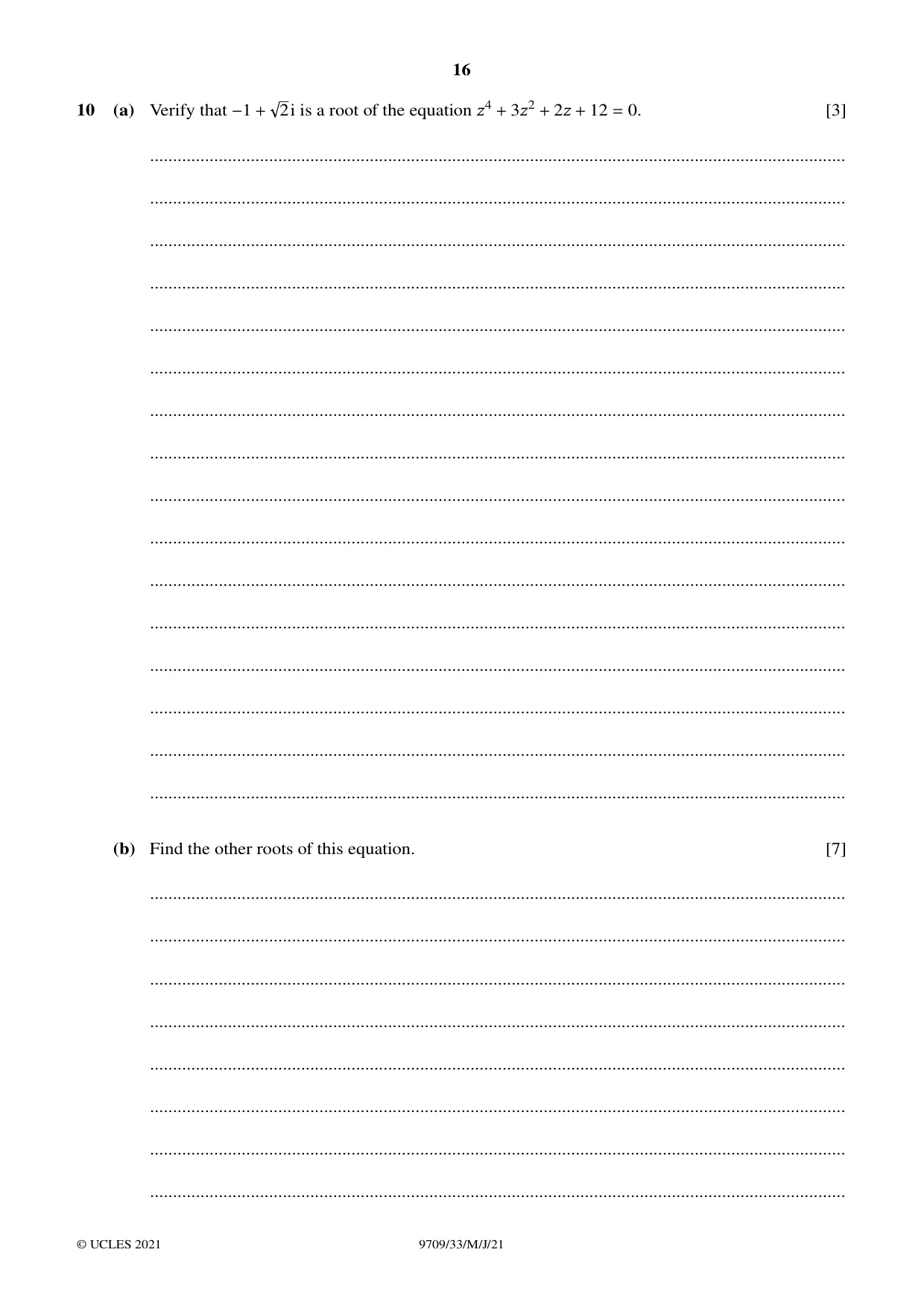 Cambridge A Level Mathematics 9709 2021 May/June Paper 3 · Variant 3 question paper, page 16 of 20