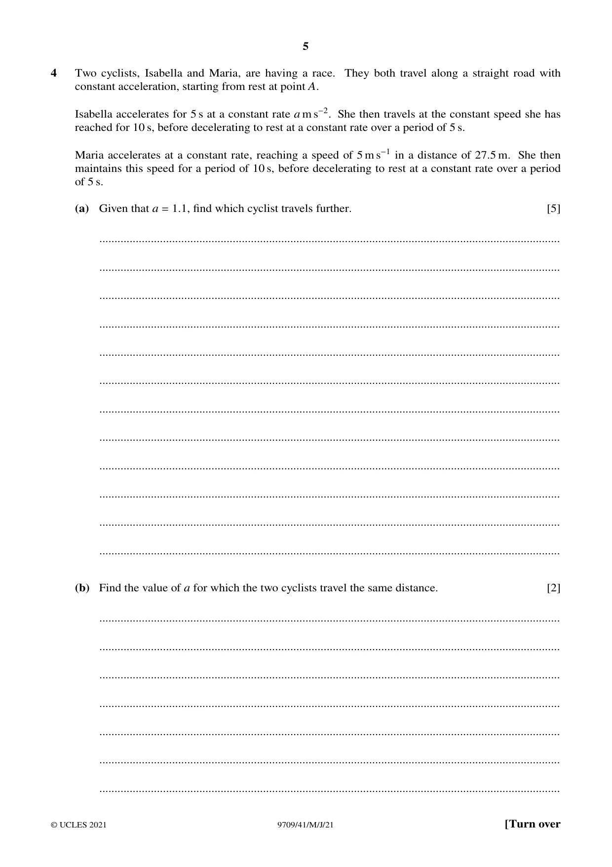 Cambridge A Level Mathematics 9709 2021 May/June Paper 4 · Variant 1 question paper, page 5 of 12