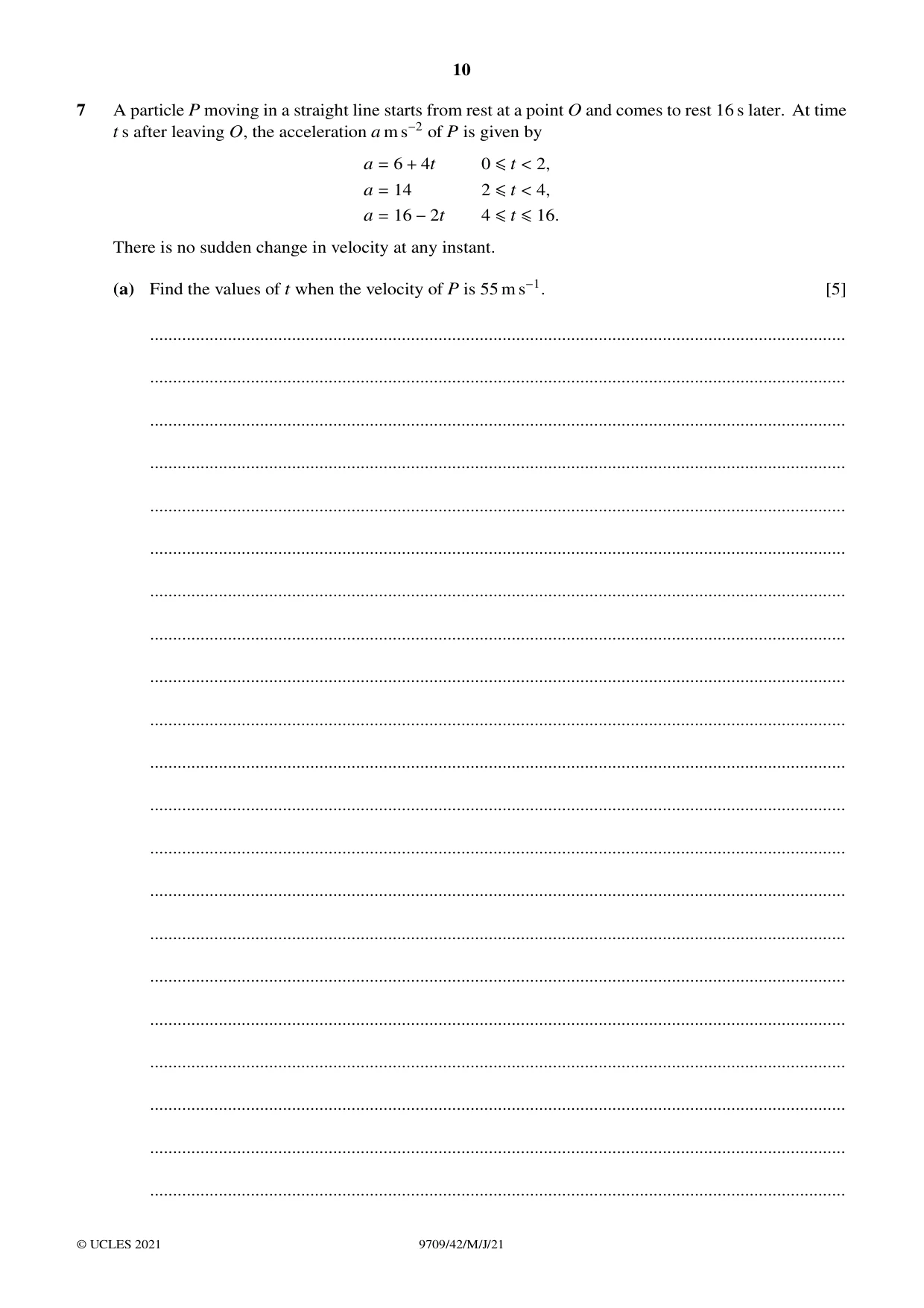 Cambridge A Level Mathematics 9709 2021 May/June Paper 4 · Variant 2 question paper, page 10 of 12