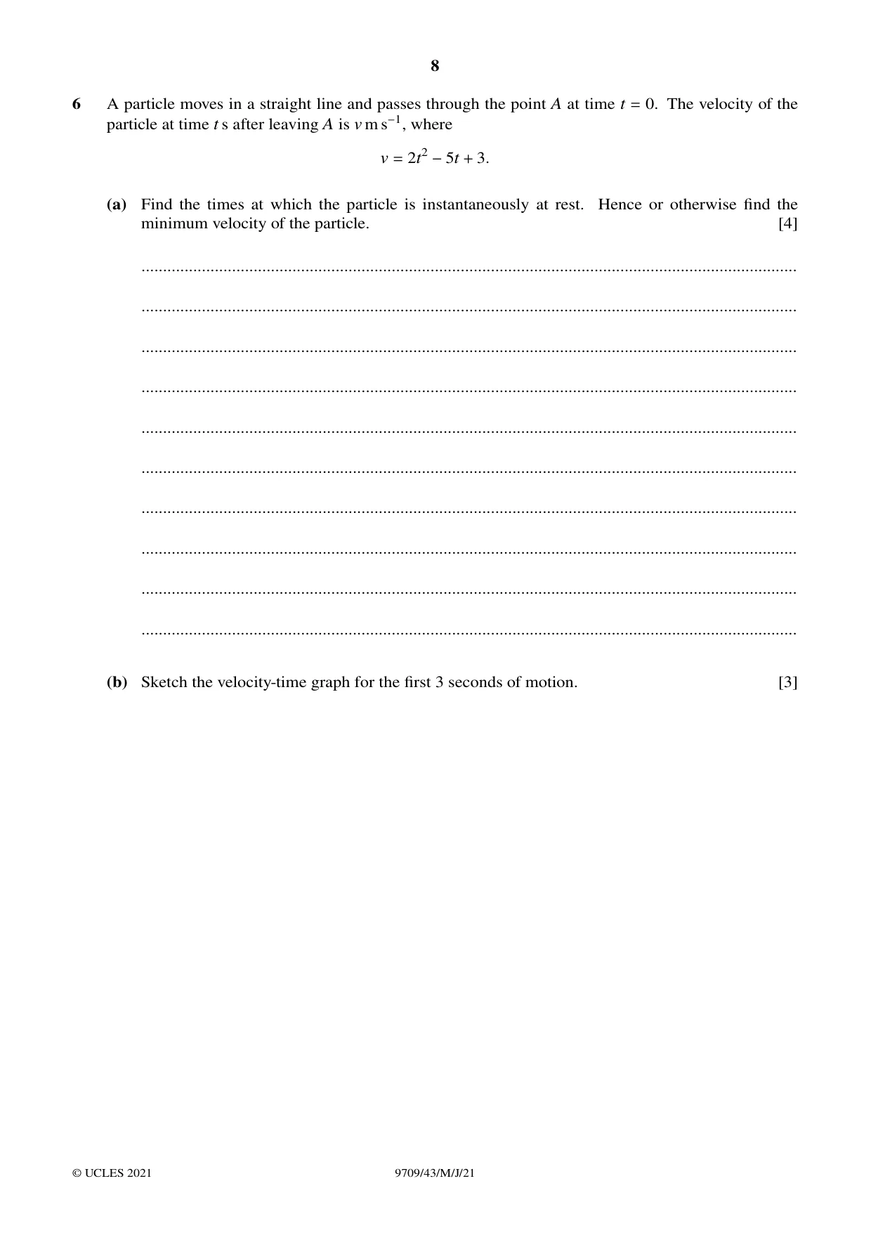 Cambridge A Level Mathematics 9709 2021 May/June Paper 4 · Variant 3 question paper, page 8 of 12
