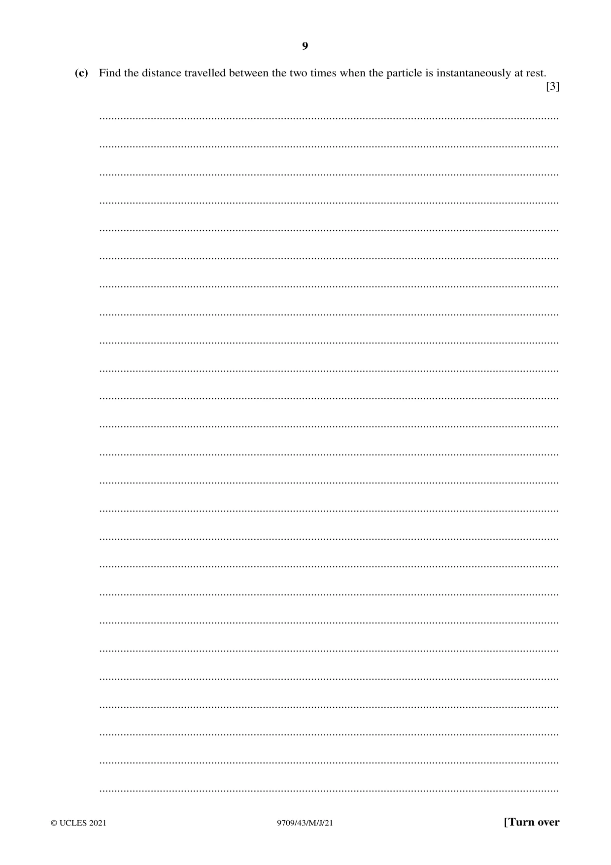 Cambridge A Level Mathematics 9709 2021 May/June Paper 4 · Variant 3 question paper, page 9 of 12