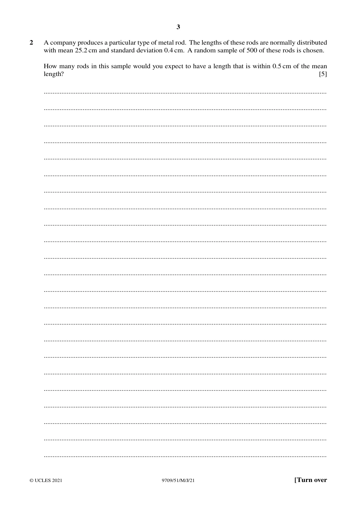 Cambridge A Level Mathematics 9709 2021 May/June Paper 5 · Variant 1 question paper, page 3 of 16