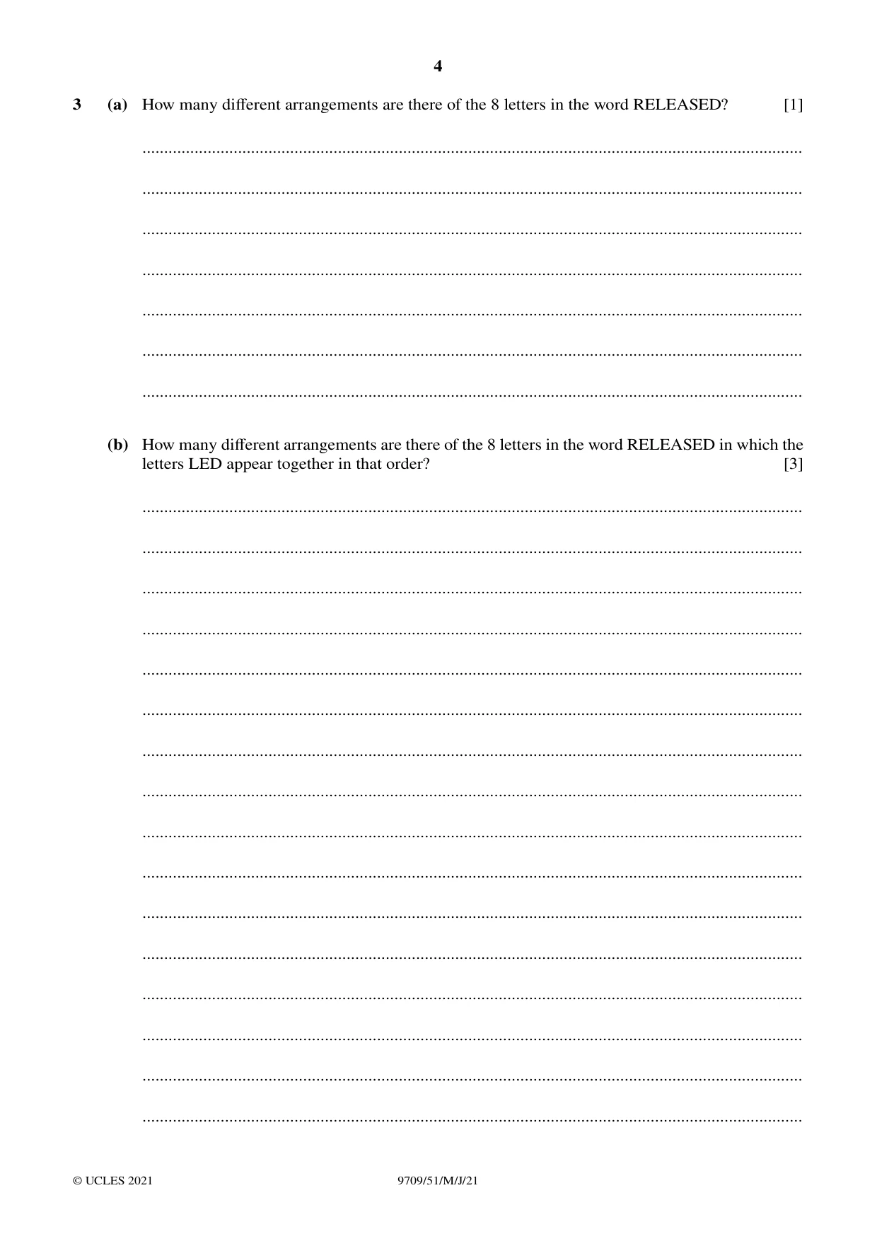 Cambridge A Level Mathematics 9709 2021 May/June Paper 5 · Variant 1 question paper, page 4 of 16