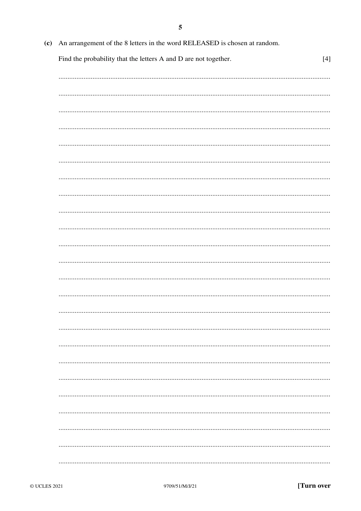 Cambridge A Level Mathematics 9709 2021 May/June Paper 5 · Variant 1 question paper, page 5 of 16