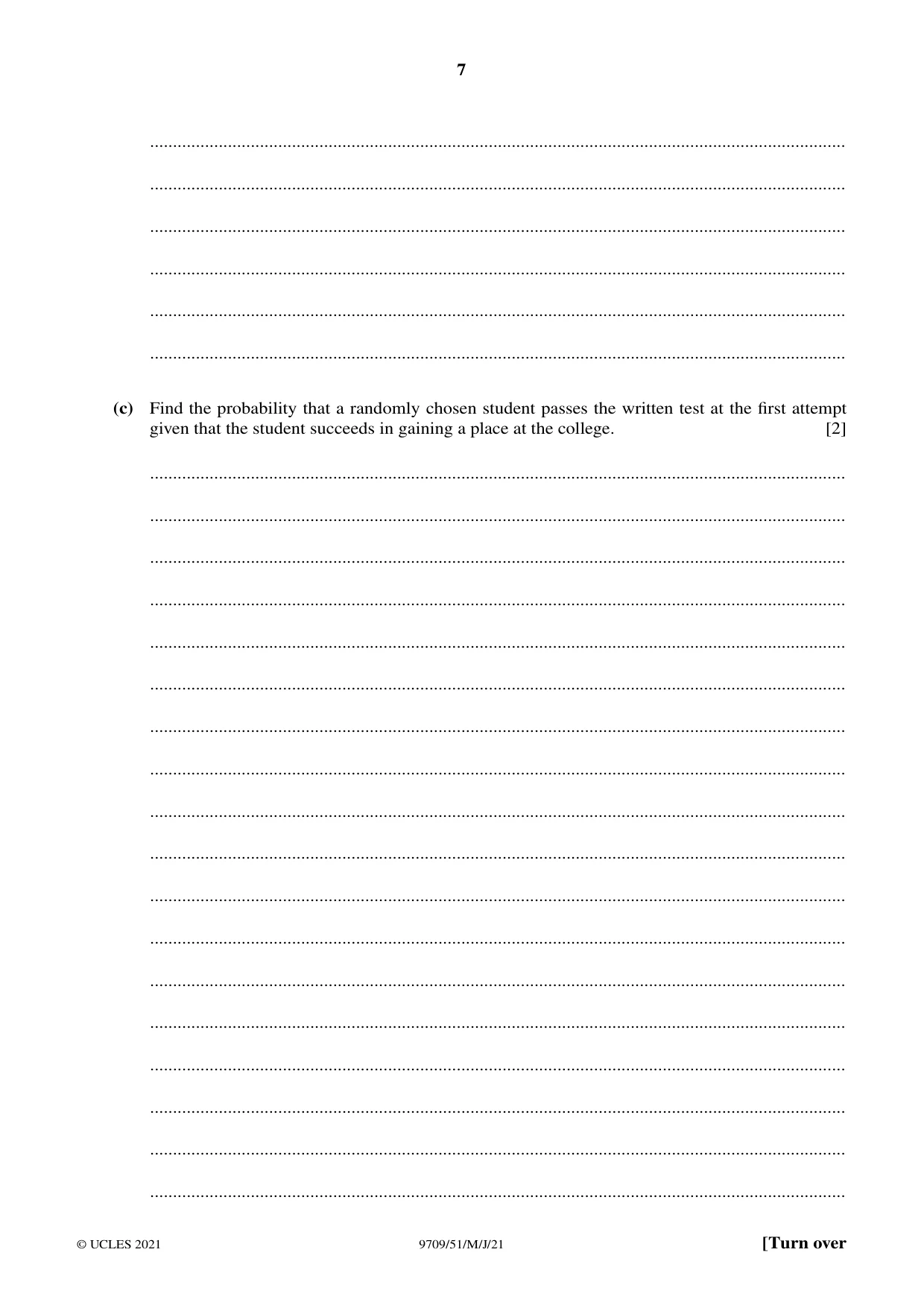 Cambridge A Level Mathematics 9709 2021 May/June Paper 5 · Variant 1 question paper, page 7 of 16