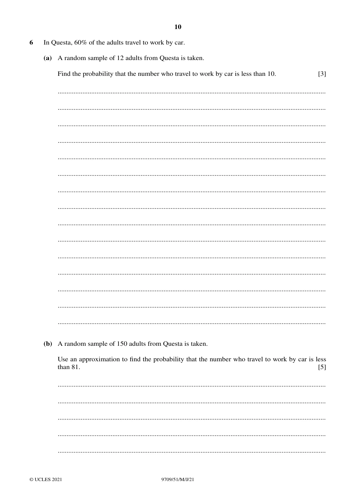 Cambridge A Level Mathematics 9709 2021 May/June Paper 5 · Variant 1 question paper, page 10 of 16