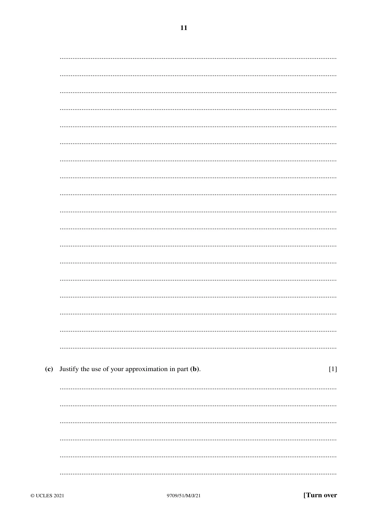 Cambridge A Level Mathematics 9709 2021 May/June Paper 5 · Variant 1 question paper, page 11 of 16