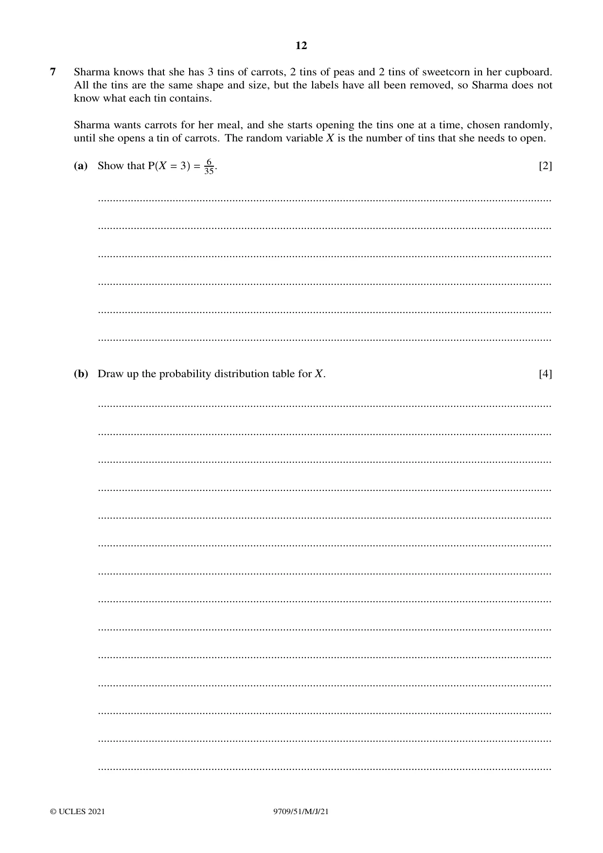 Cambridge A Level Mathematics 9709 2021 May/June Paper 5 · Variant 1 question paper, page 12 of 16