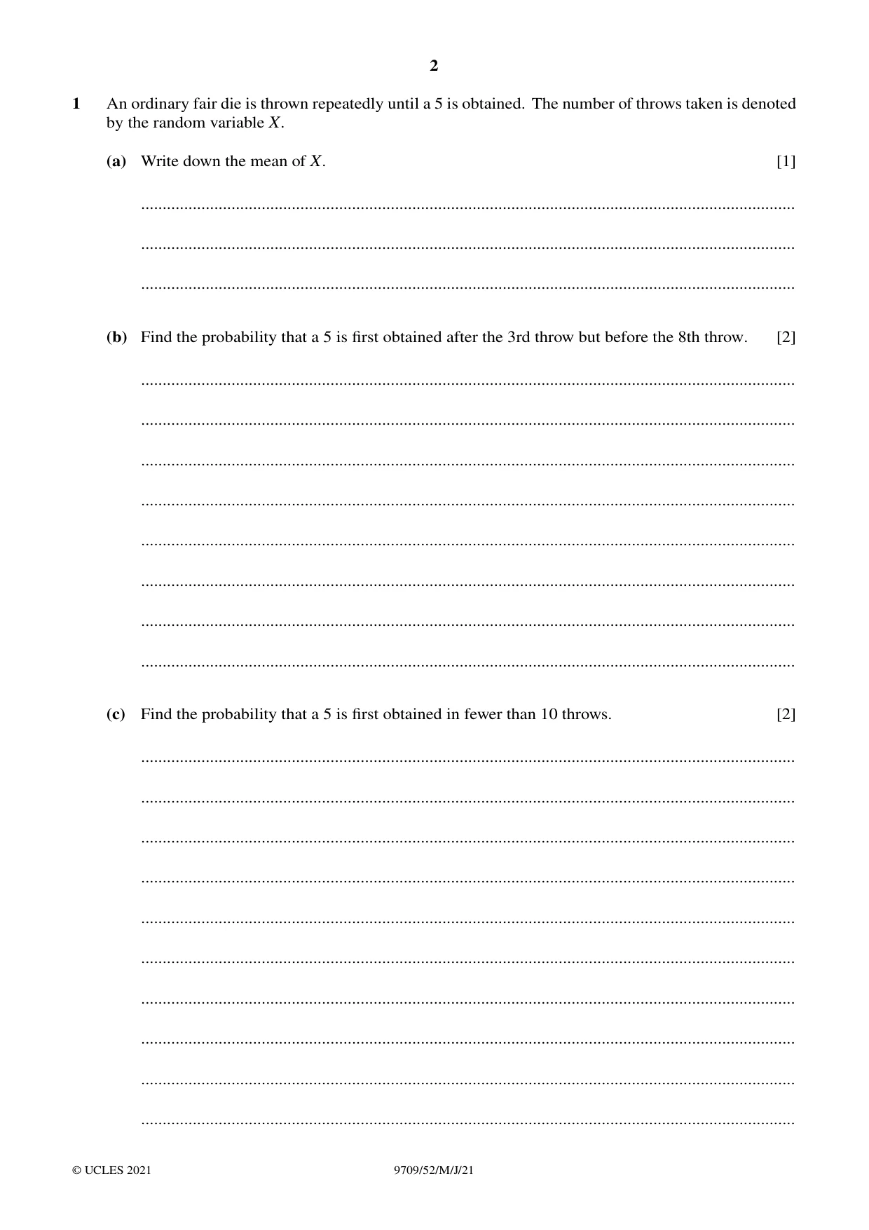 Cambridge A Level Mathematics 9709 2021 May/June Paper 5 · Variant 2 question paper, page 2 of 12