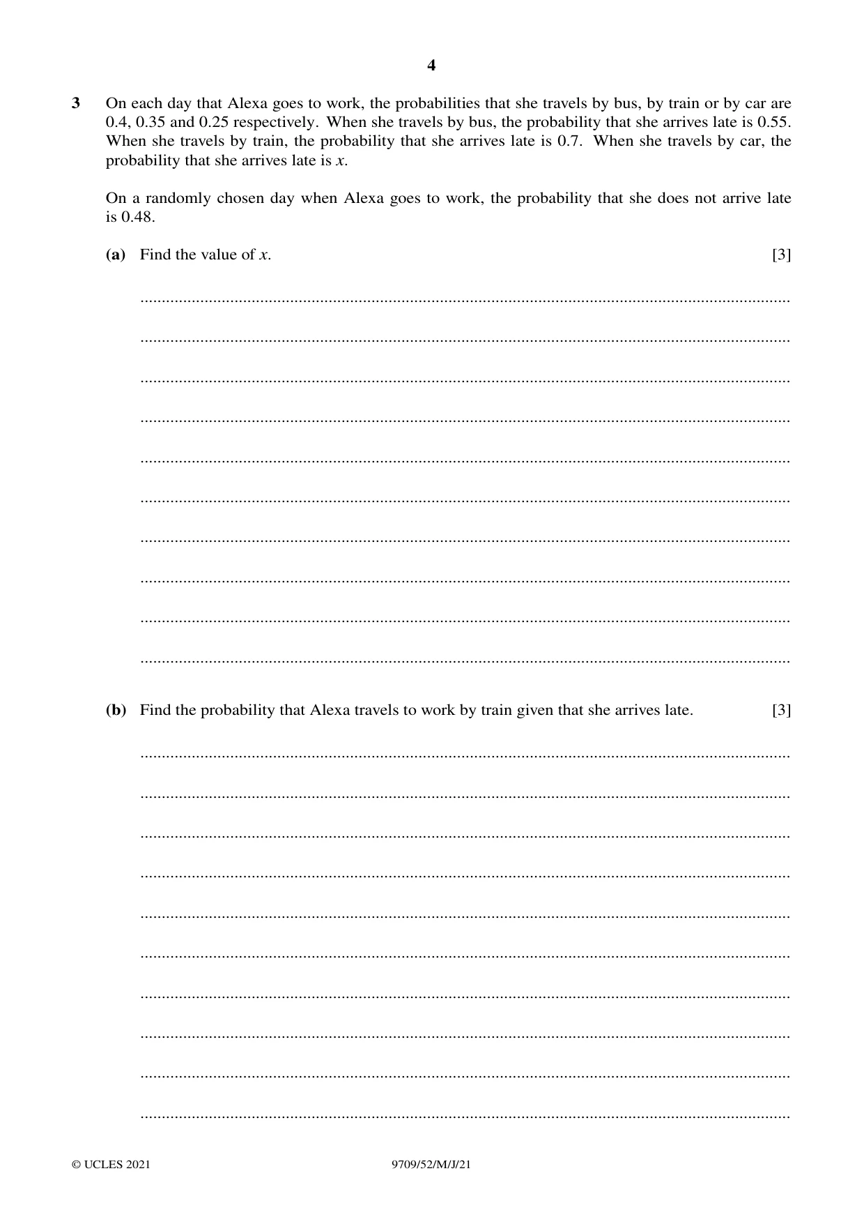 Cambridge A Level Mathematics 9709 2021 May/June Paper 5 · Variant 2 question paper, page 4 of 12