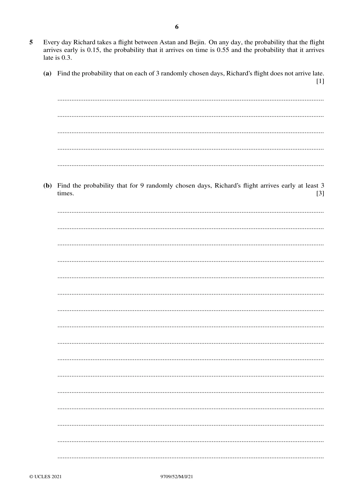 Cambridge A Level Mathematics 9709 2021 May/June Paper 5 · Variant 2 question paper, page 6 of 12