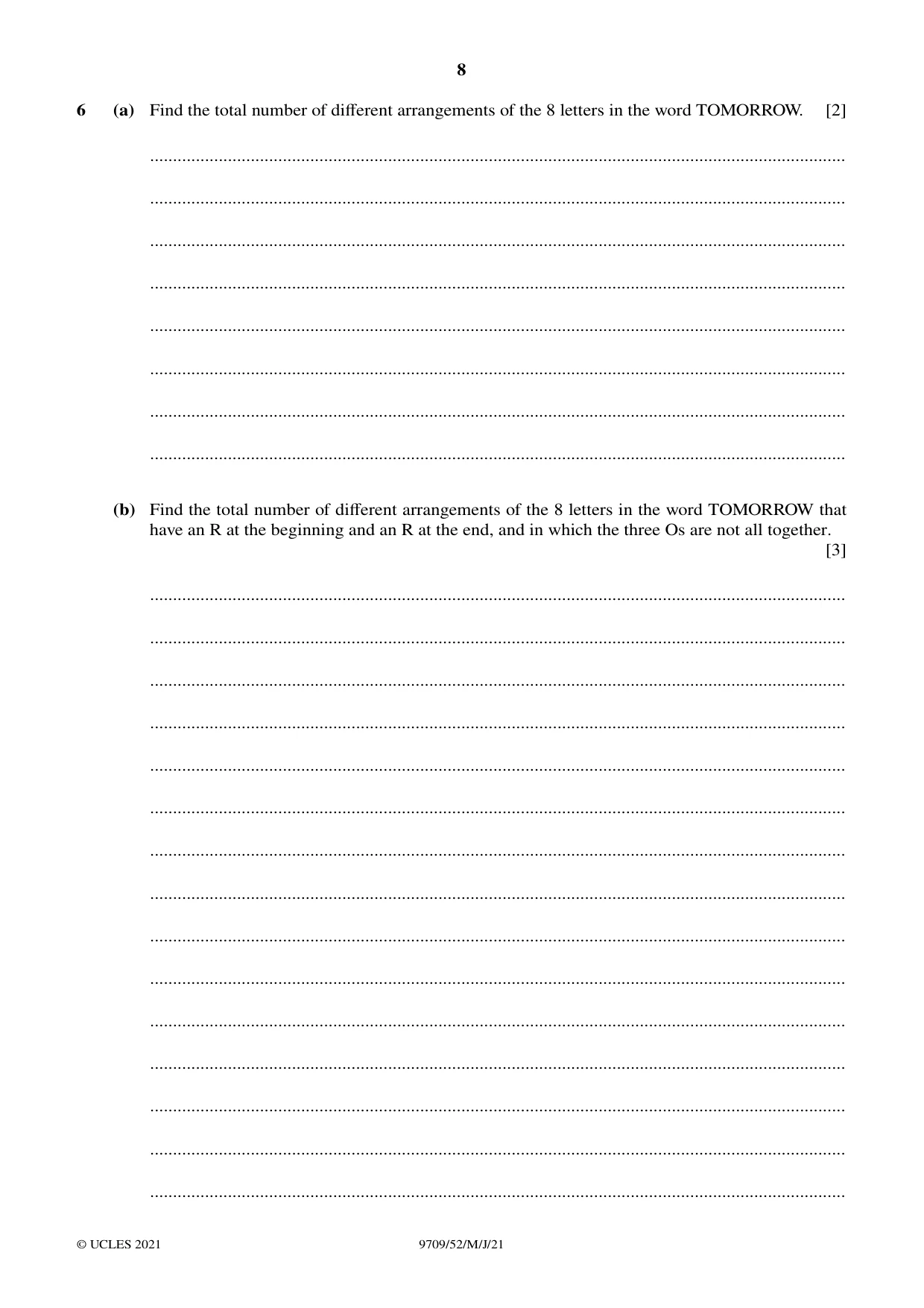 Cambridge A Level Mathematics 9709 2021 May/June Paper 5 · Variant 2 question paper, page 8 of 12