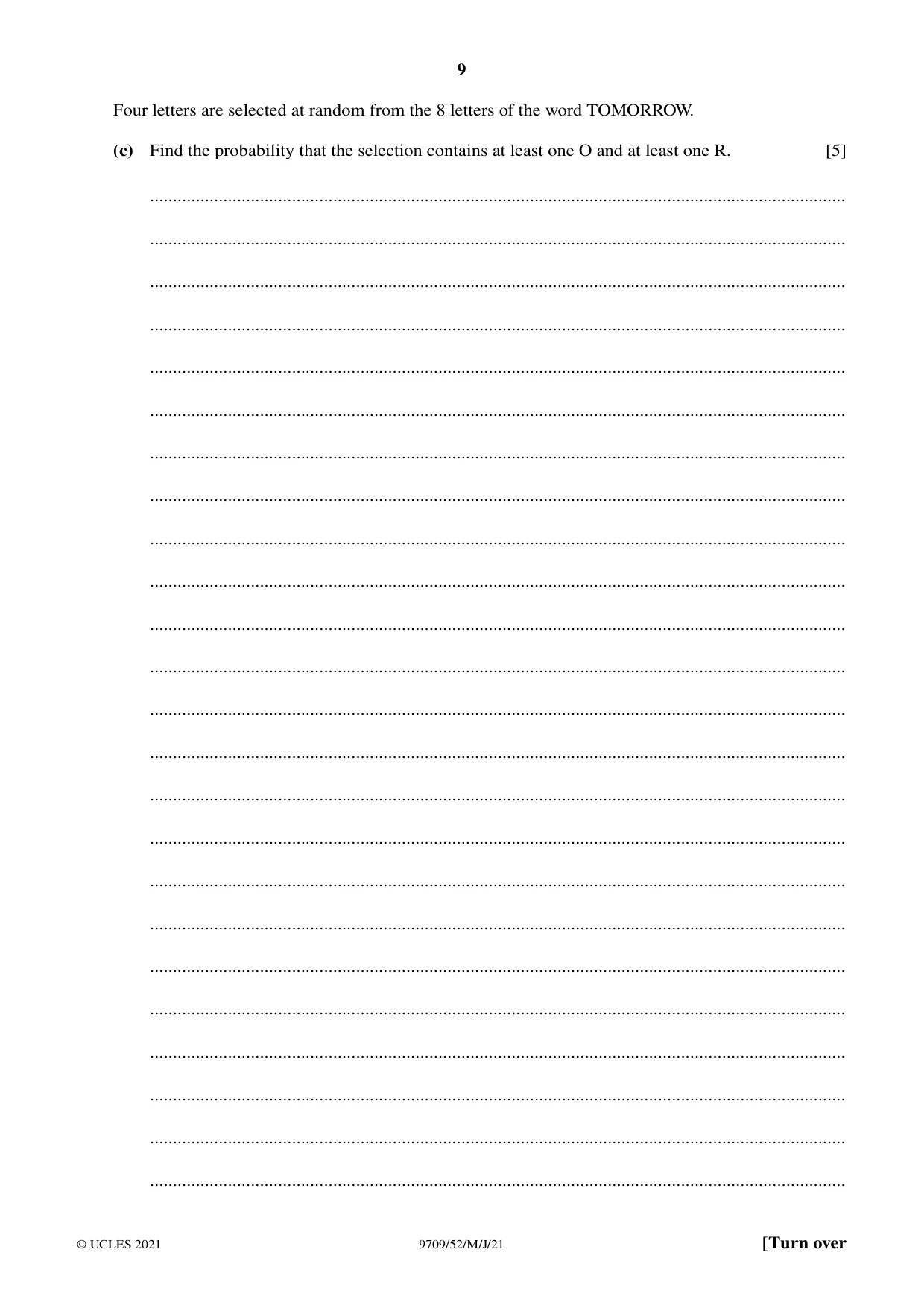 Cambridge A Level Mathematics 9709 2021 May/June Paper 5 · Variant 2 question paper, page 9 of 12