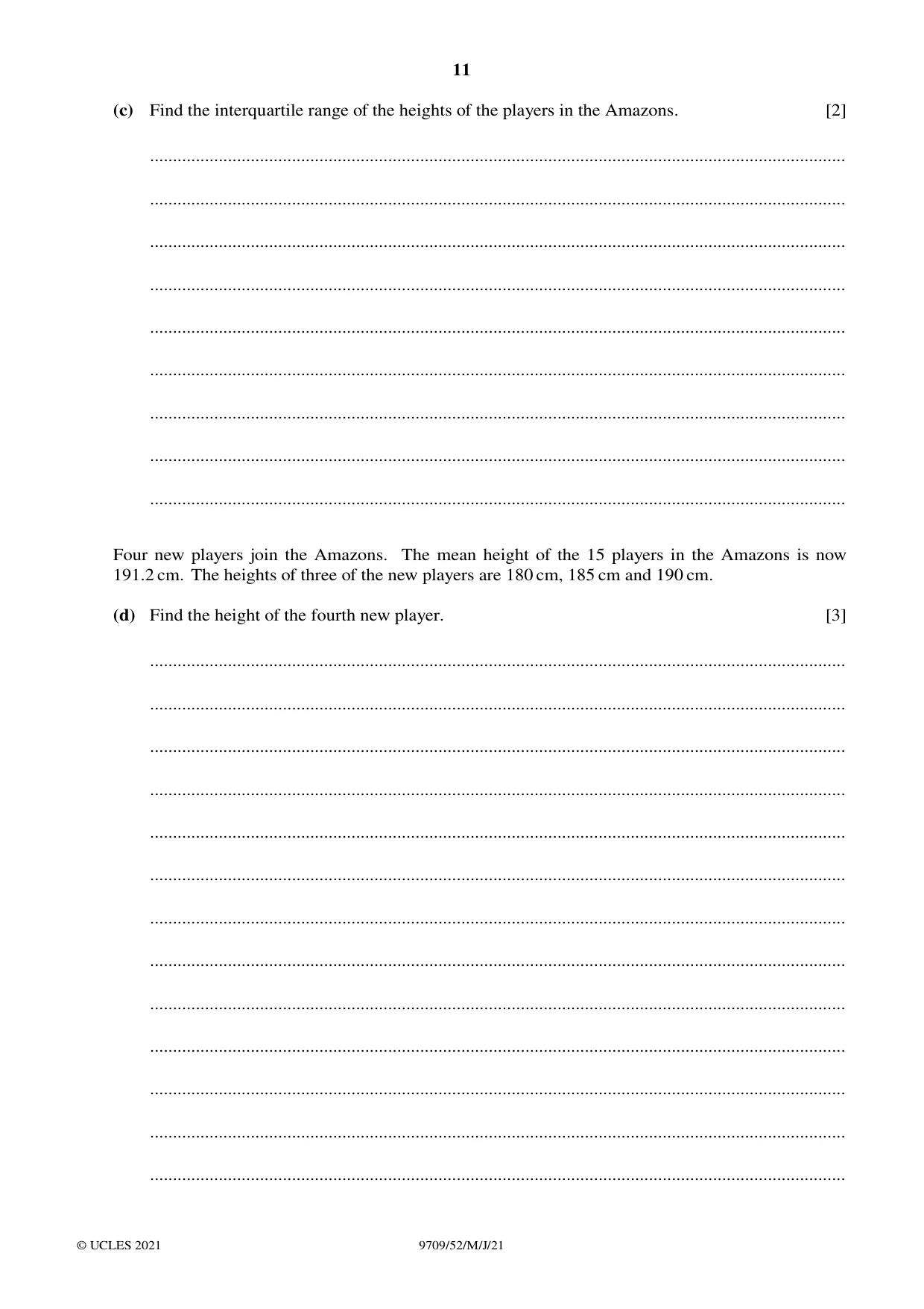 Cambridge A Level Mathematics 9709 2021 May/June Paper 5 · Variant 2 question paper, page 11 of 12