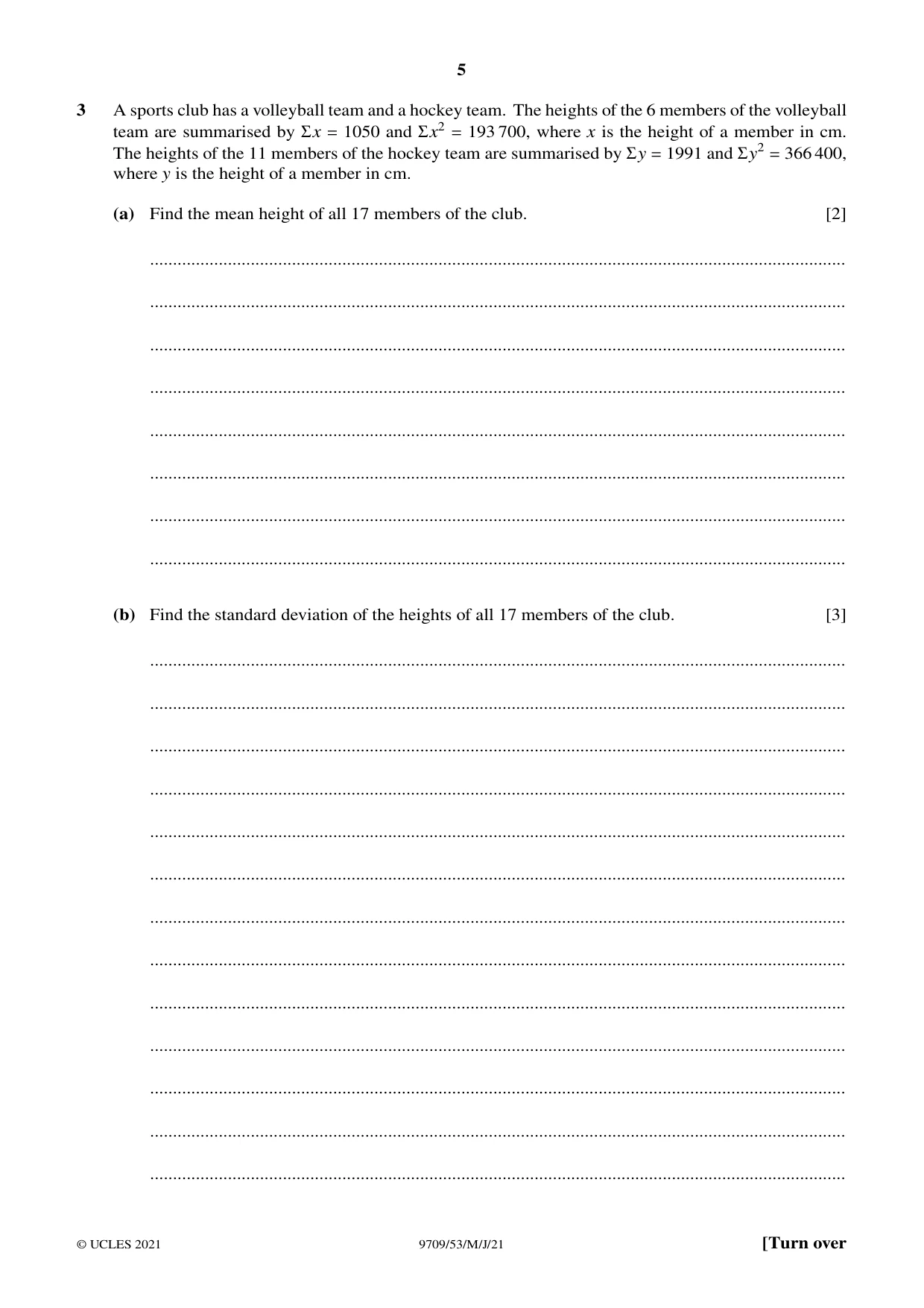 Cambridge A Level Mathematics 9709 2021 May/June Paper 5 · Variant 3 question paper, page 5 of 16