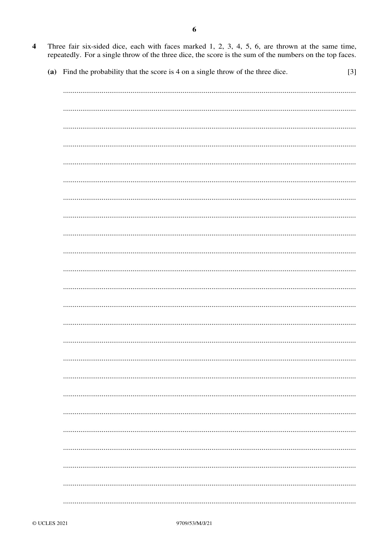 Cambridge A Level Mathematics 9709 2021 May/June Paper 5 · Variant 3 question paper, page 6 of 16