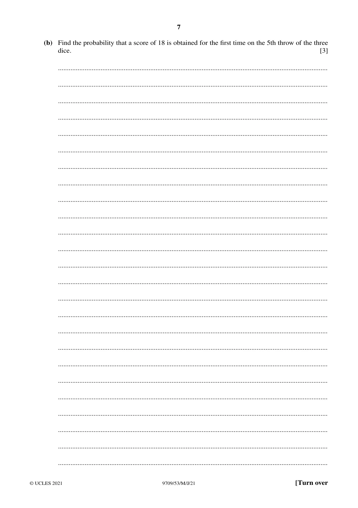 Cambridge A Level Mathematics 9709 2021 May/June Paper 5 · Variant 3 question paper, page 7 of 16