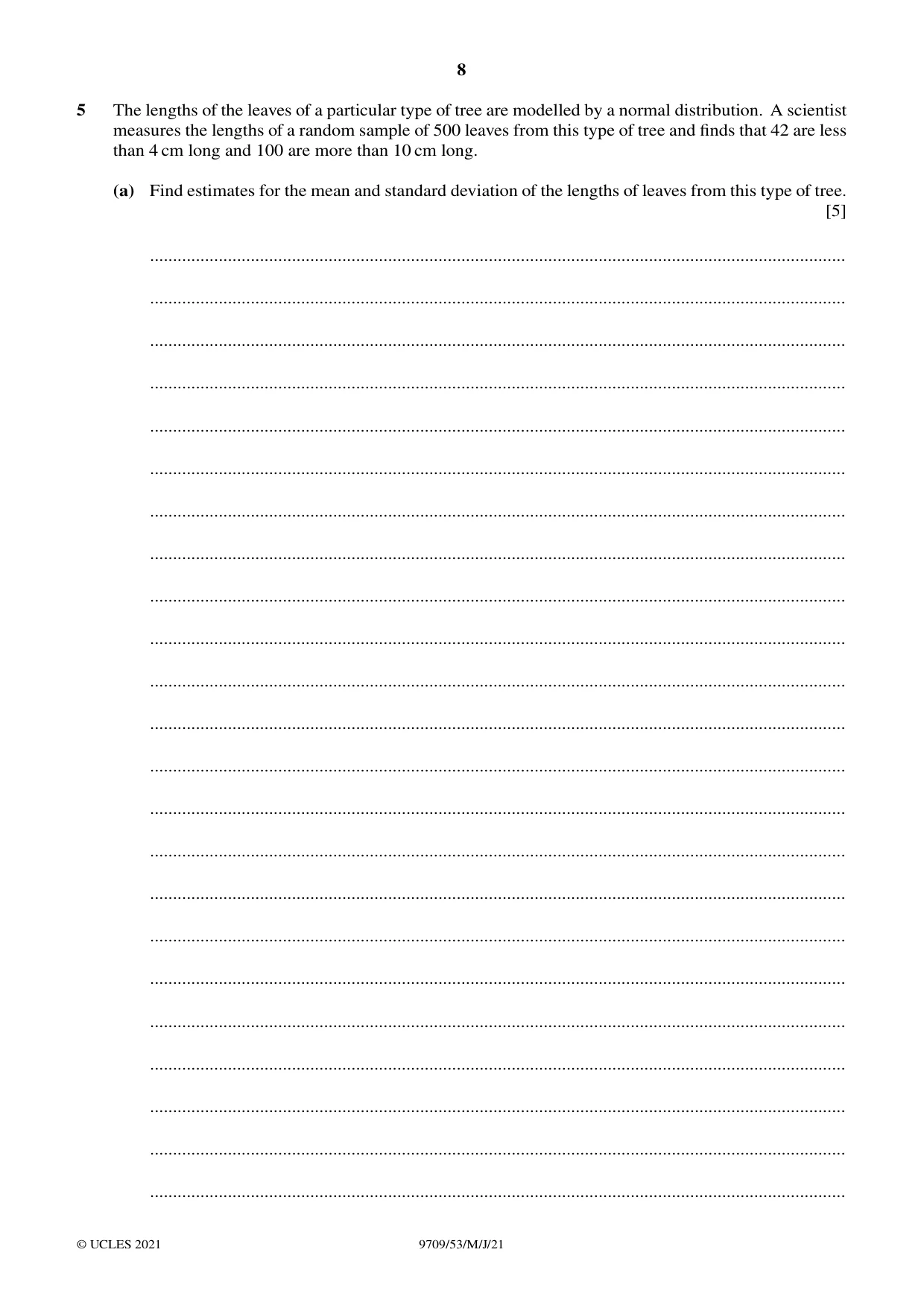 Cambridge A Level Mathematics 9709 2021 May/June Paper 5 · Variant 3 question paper, page 8 of 16
