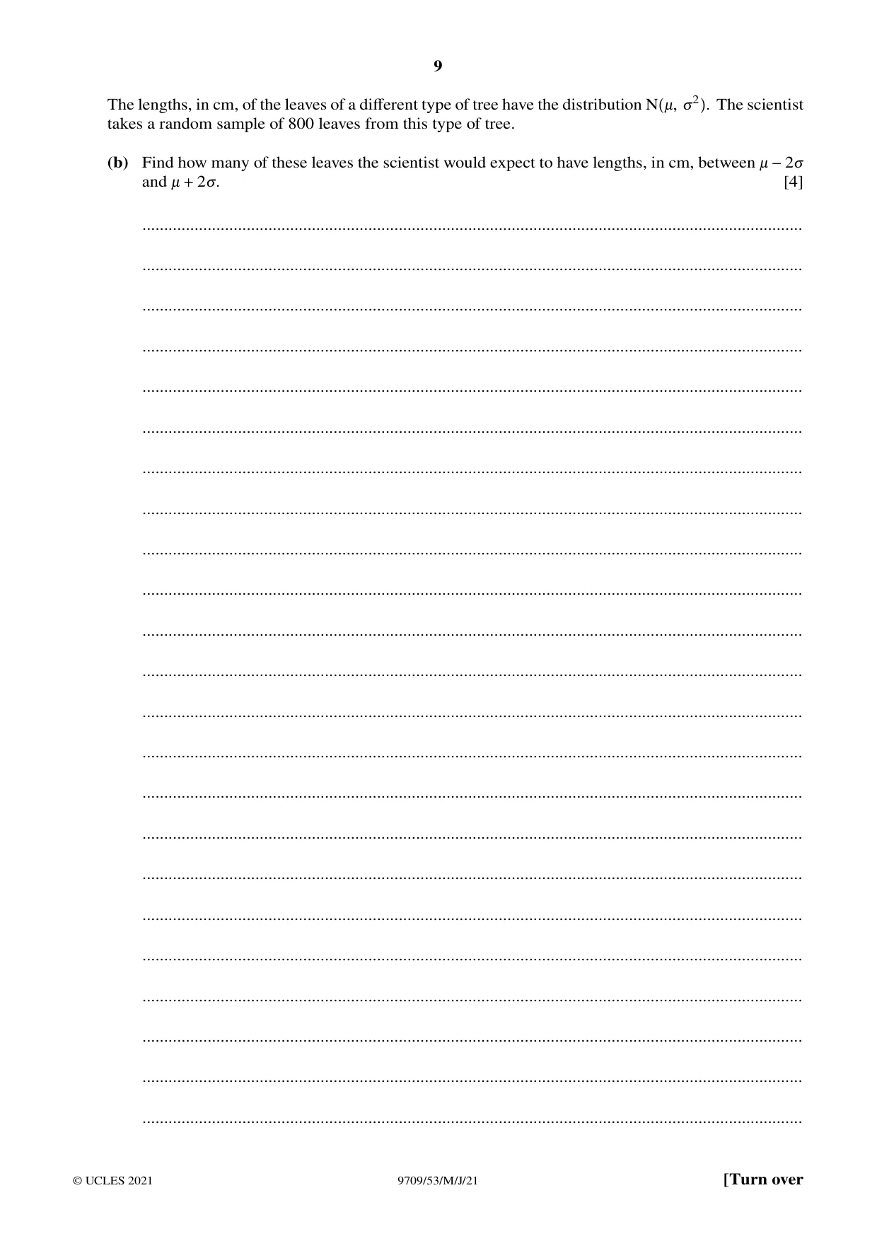 Cambridge A Level Mathematics 9709 2021 May/June Paper 5 · Variant 3 question paper, page 9 of 16