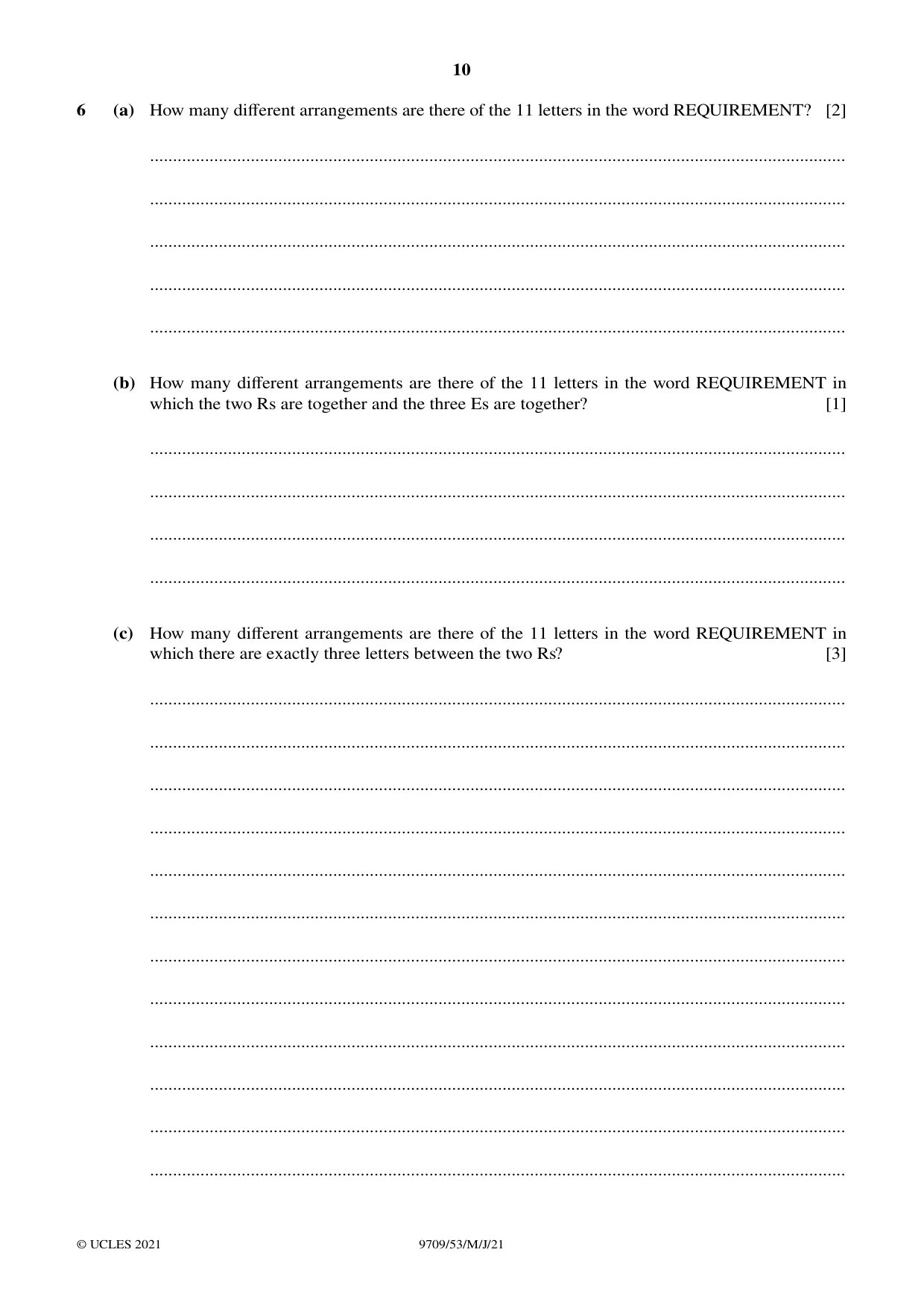 Cambridge A Level Mathematics 9709 2021 May/June Paper 5 · Variant 3 question paper, page 10 of 16