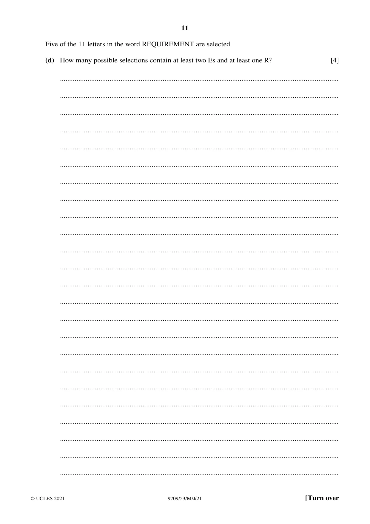 Cambridge A Level Mathematics 9709 2021 May/June Paper 5 · Variant 3 question paper, page 11 of 16