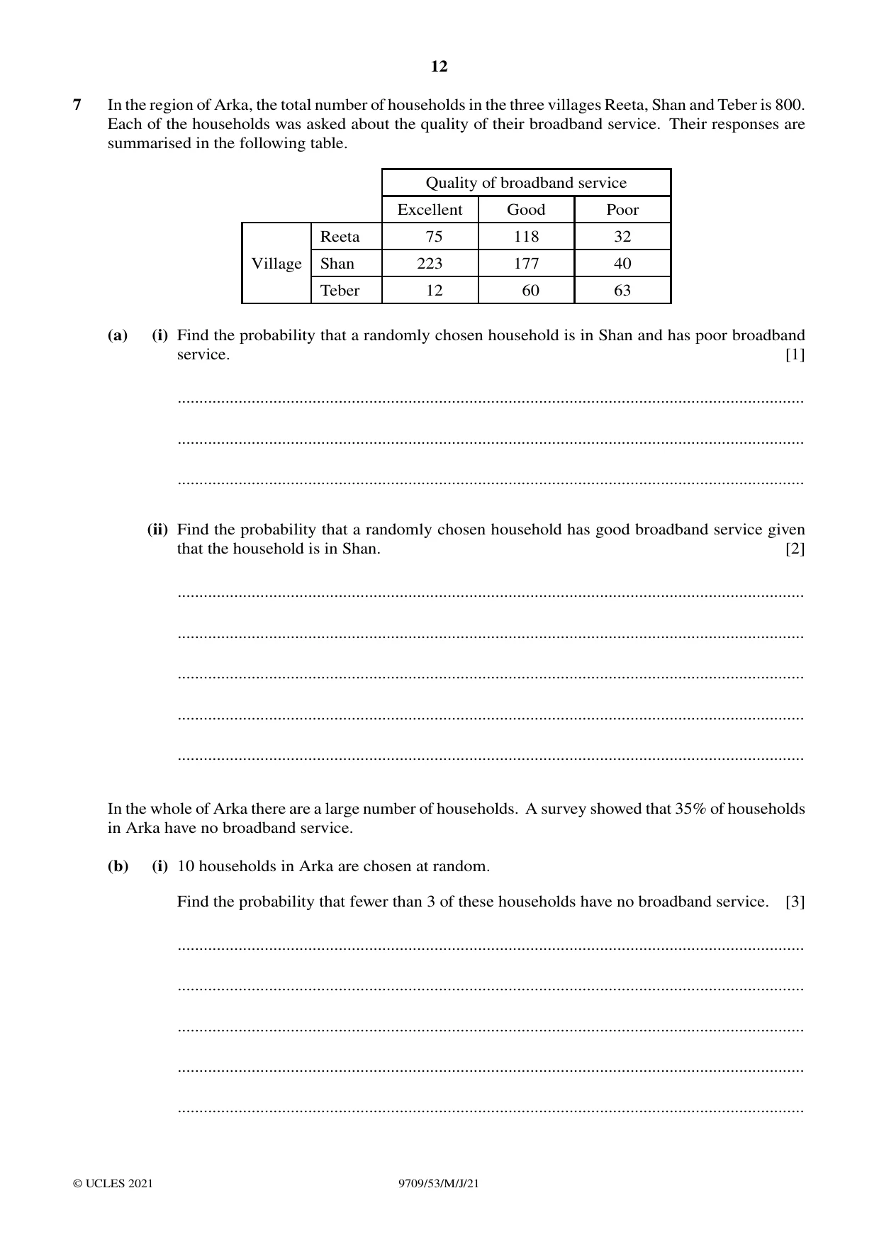 Cambridge A Level Mathematics 9709 2021 May/June Paper 5 · Variant 3 question paper, page 12 of 16
