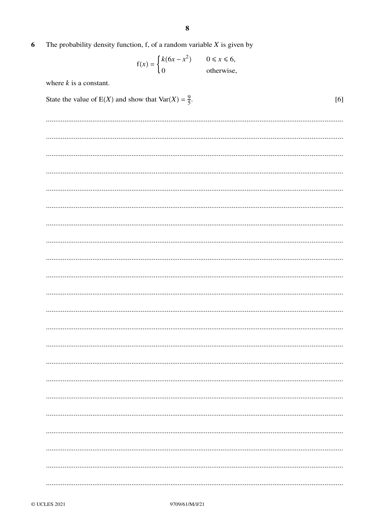 Cambridge A Level Mathematics 9709 2021 May/June Paper 6 · Variant 1 question paper, page 8 of 16