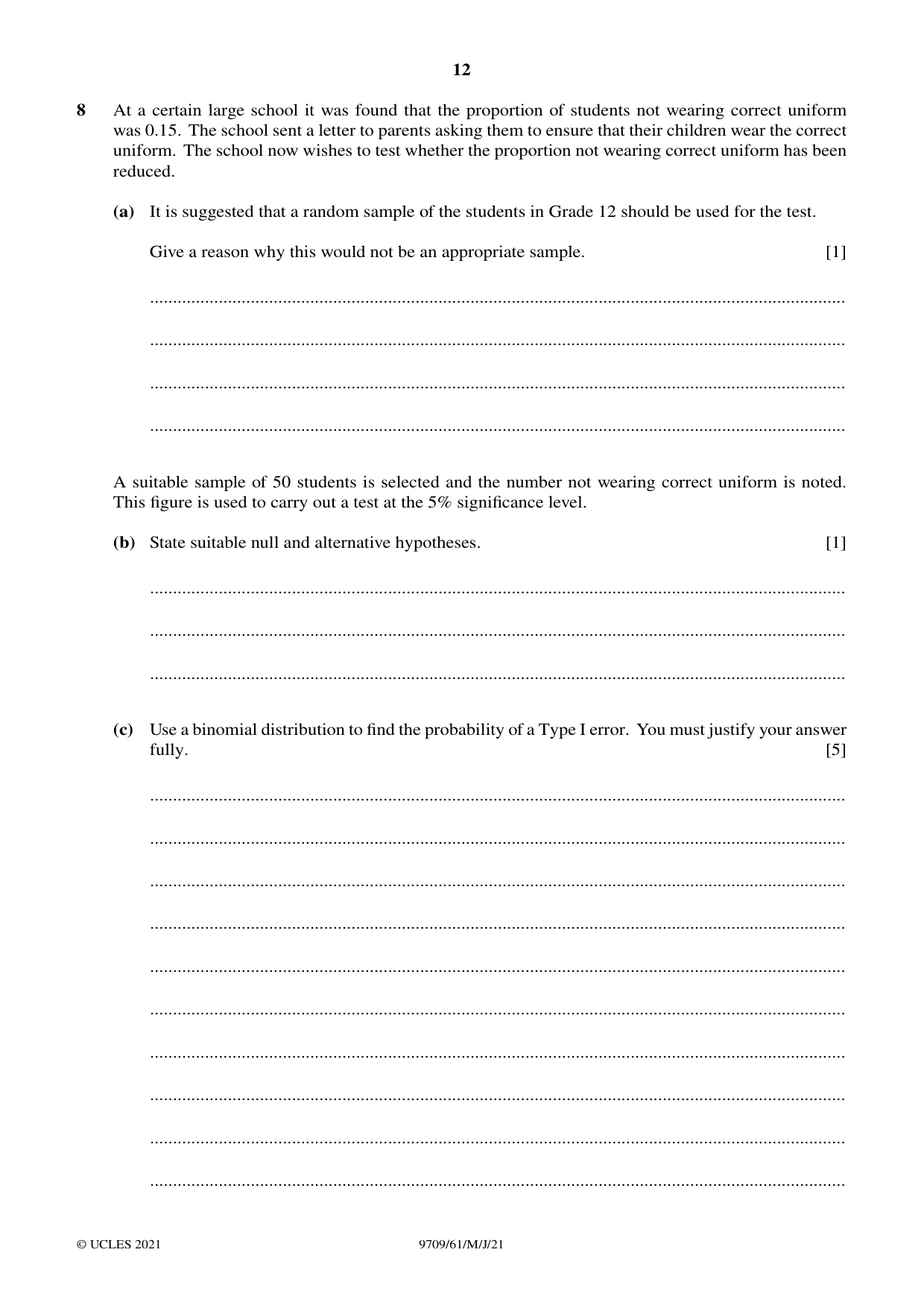 Cambridge A Level Mathematics 9709 2021 May/June Paper 6 · Variant 1 question paper, page 12 of 16