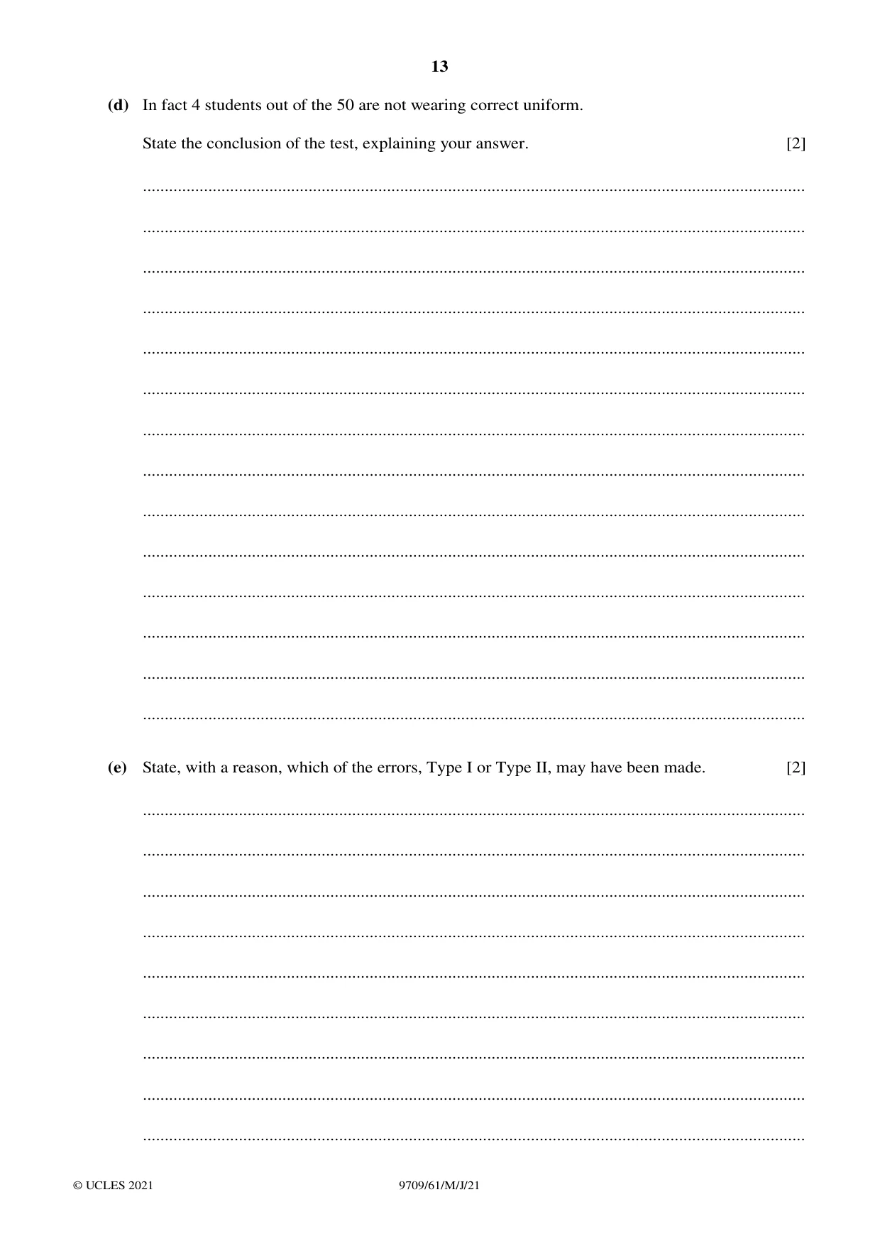 Cambridge A Level Mathematics 9709 2021 May/June Paper 6 · Variant 1 question paper, page 13 of 16