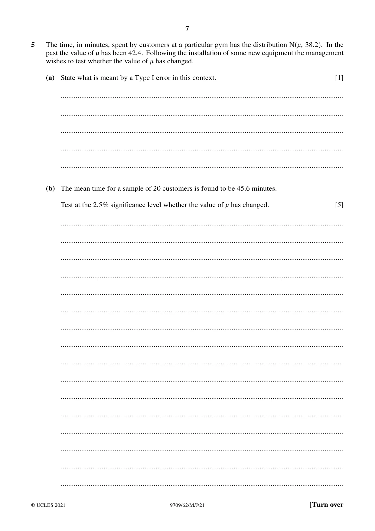 Cambridge A Level Mathematics 9709 2021 May/June Paper 6 · Variant 2 question paper, page 7 of 12