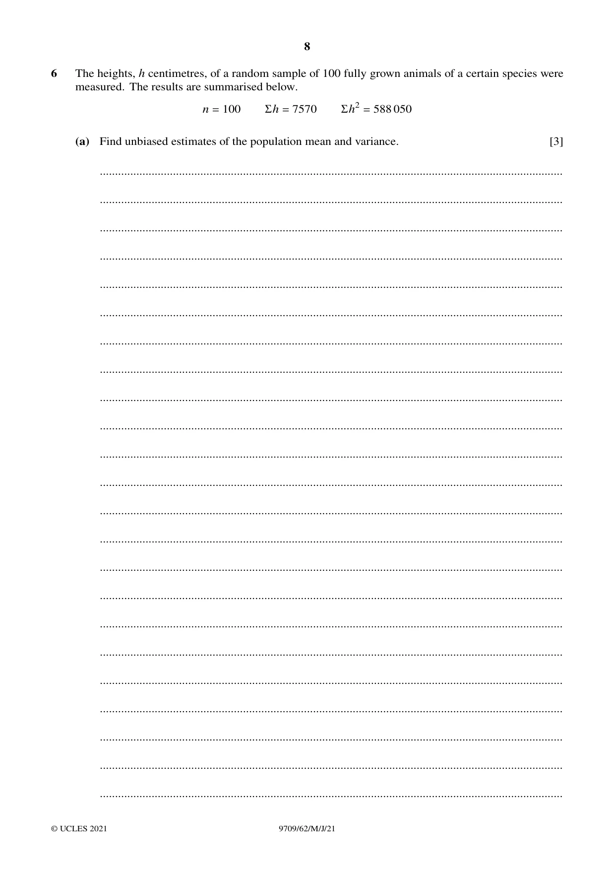 Cambridge A Level Mathematics 9709 2021 May/June Paper 6 · Variant 2 question paper, page 8 of 12
