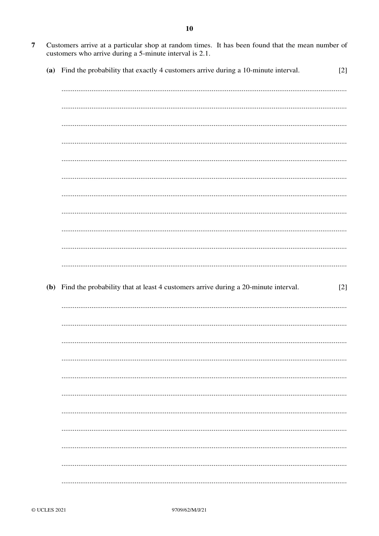 Cambridge A Level Mathematics 9709 2021 May/June Paper 6 · Variant 2 question paper, page 10 of 12