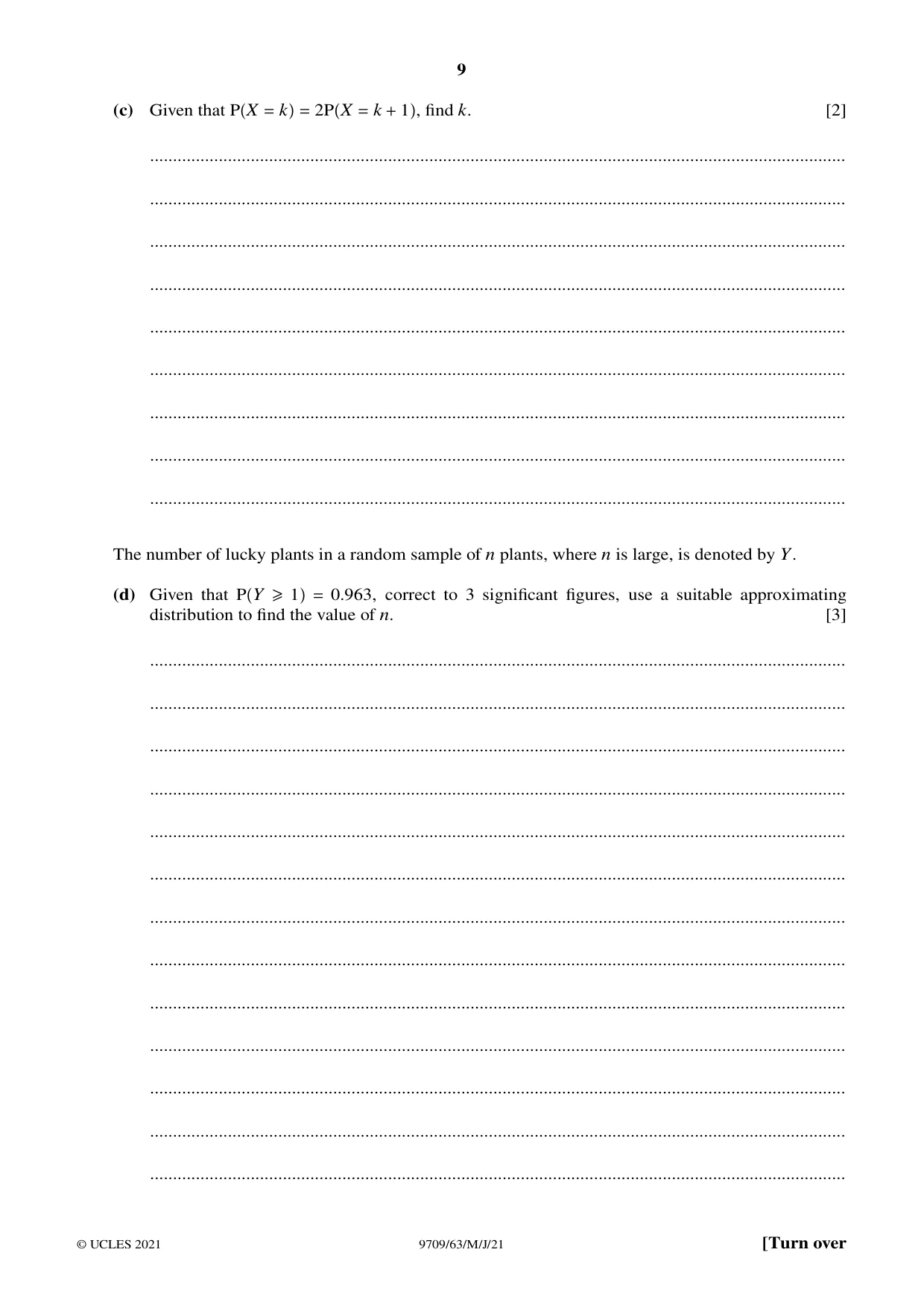 Cambridge A Level Mathematics 9709 2021 May/June Paper 6 · Variant 3 question paper, page 9 of 16