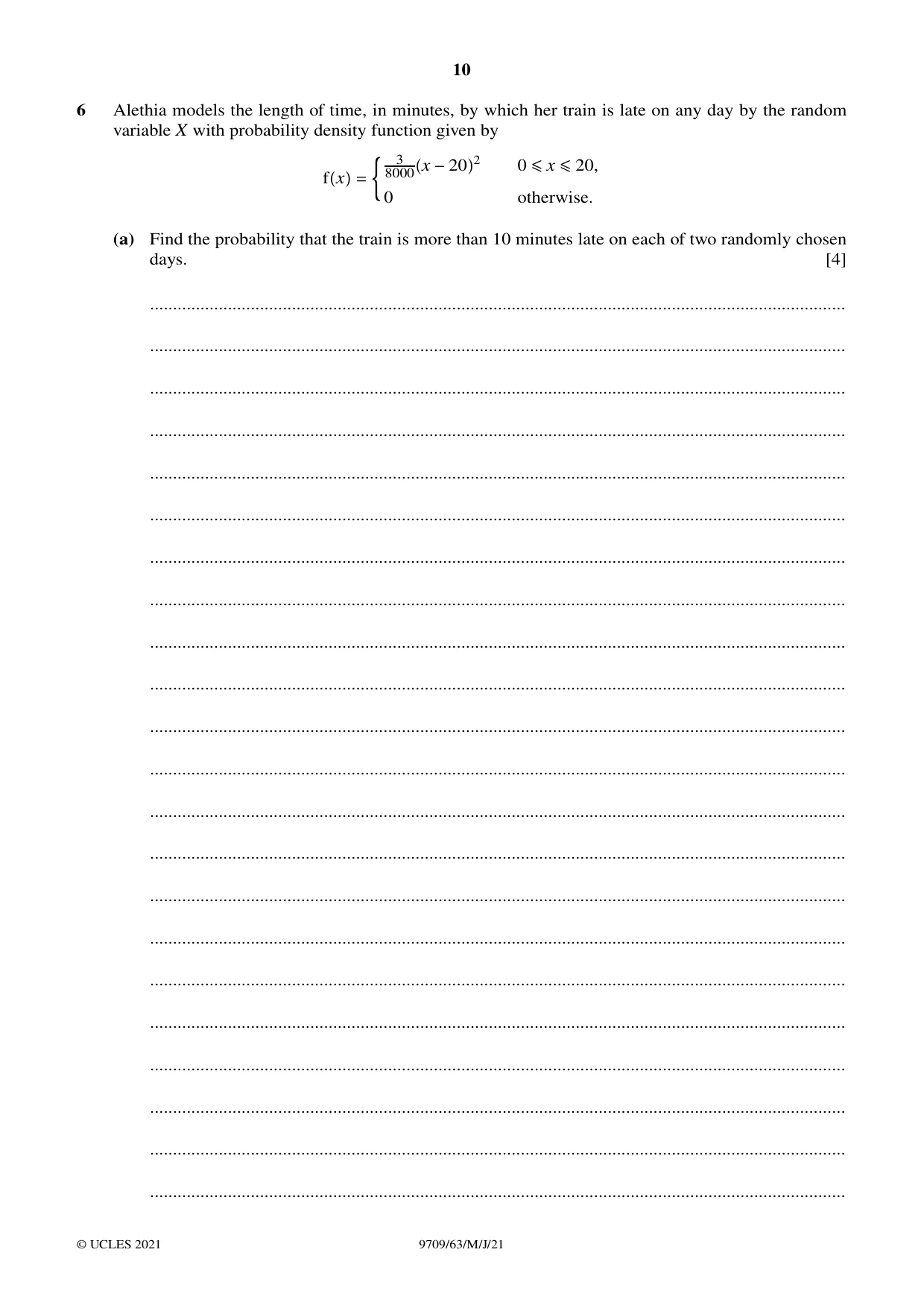 Cambridge A Level Mathematics 9709 2021 May/June Paper 6 · Variant 3 question paper, page 10 of 16