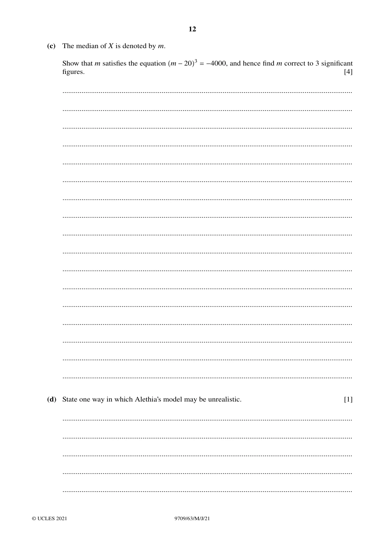 Cambridge A Level Mathematics 9709 2021 May/June Paper 6 · Variant 3 question paper, page 12 of 16