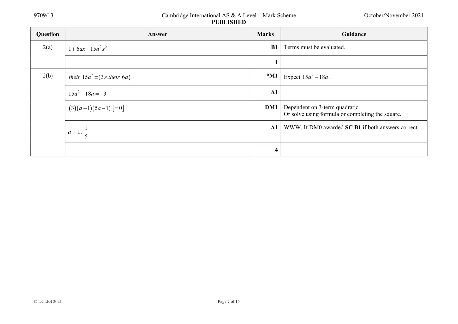 Mark scheme, page 7 of 15