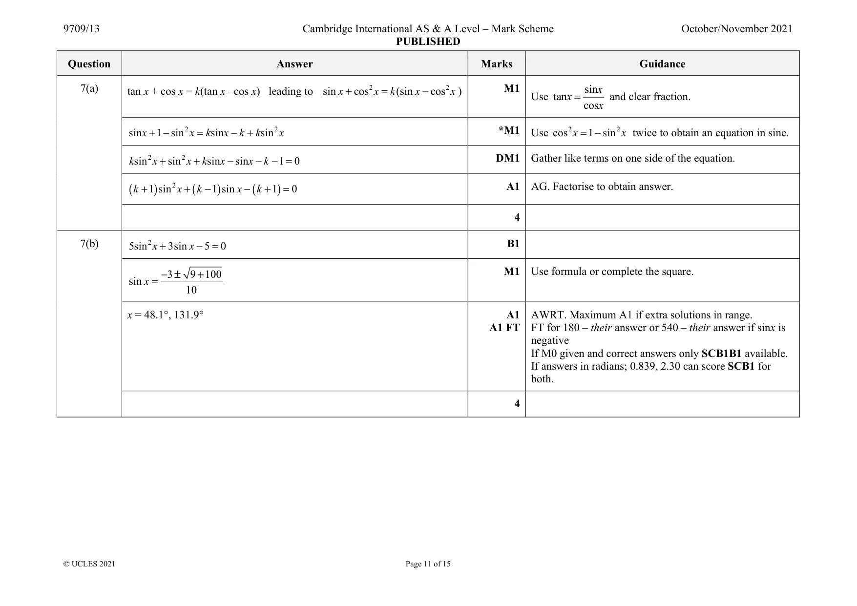Mark scheme, page 11 of 15