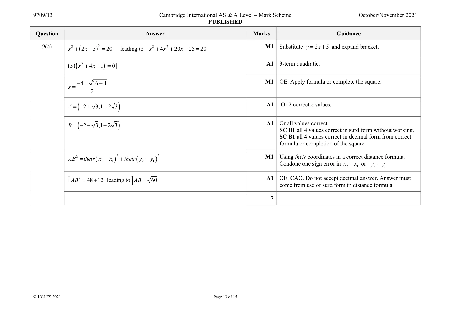 Mark scheme, page 13 of 15