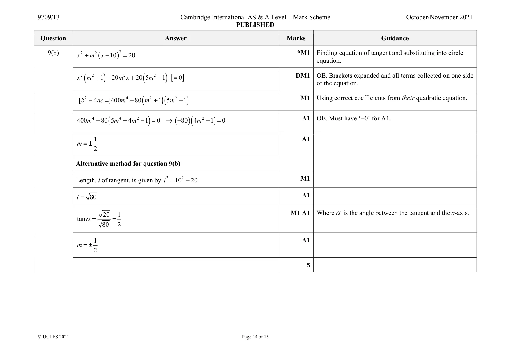 Mark scheme, page 14 of 15