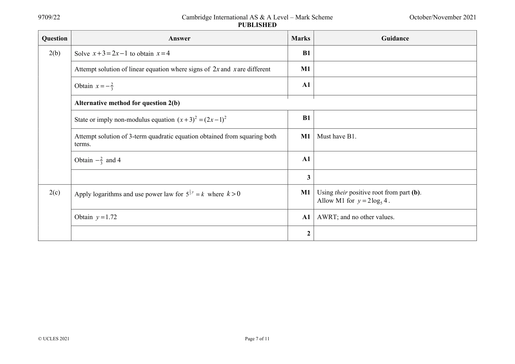 Mark scheme, page 7 of 11