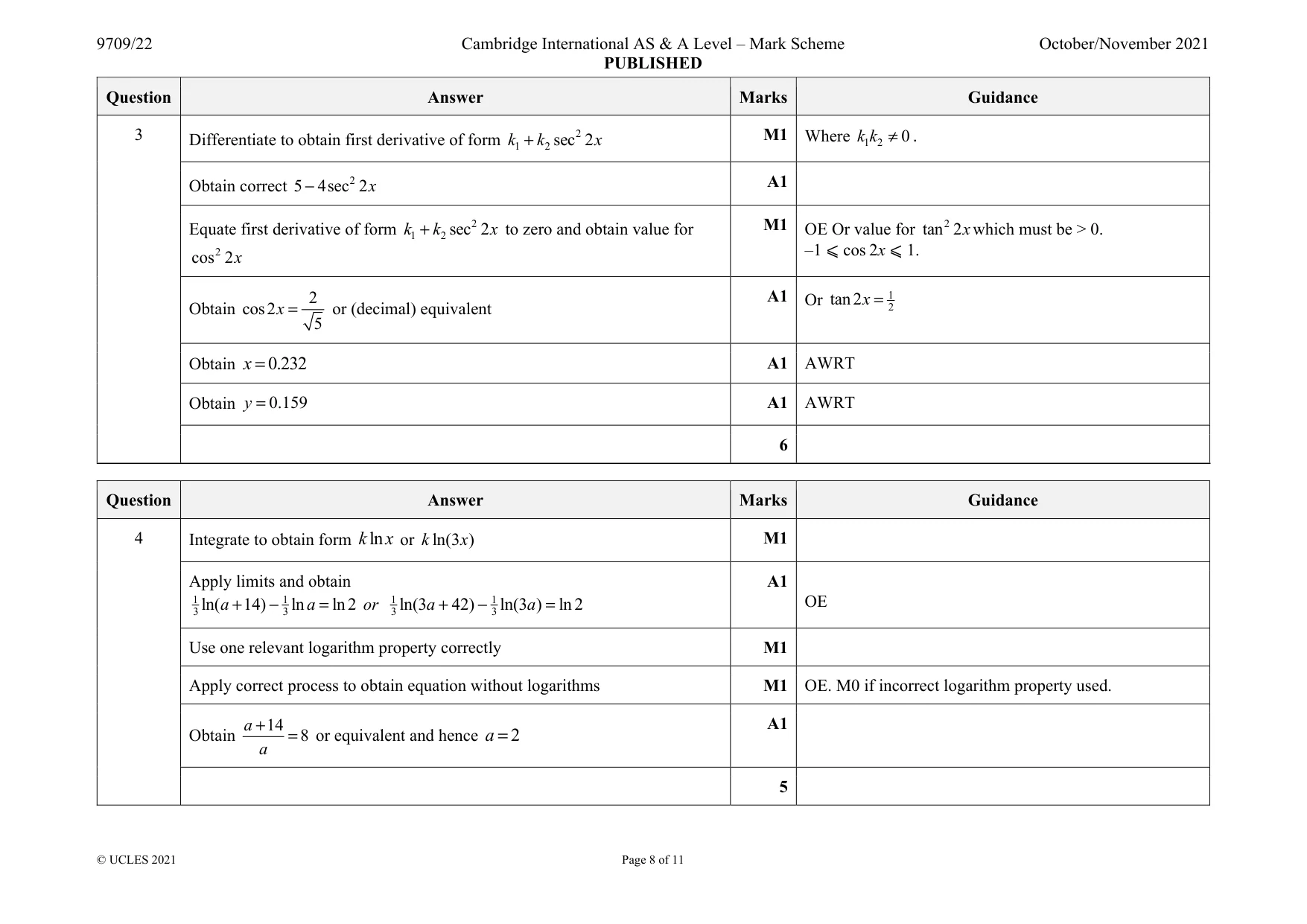 Mark scheme, page 8 of 11