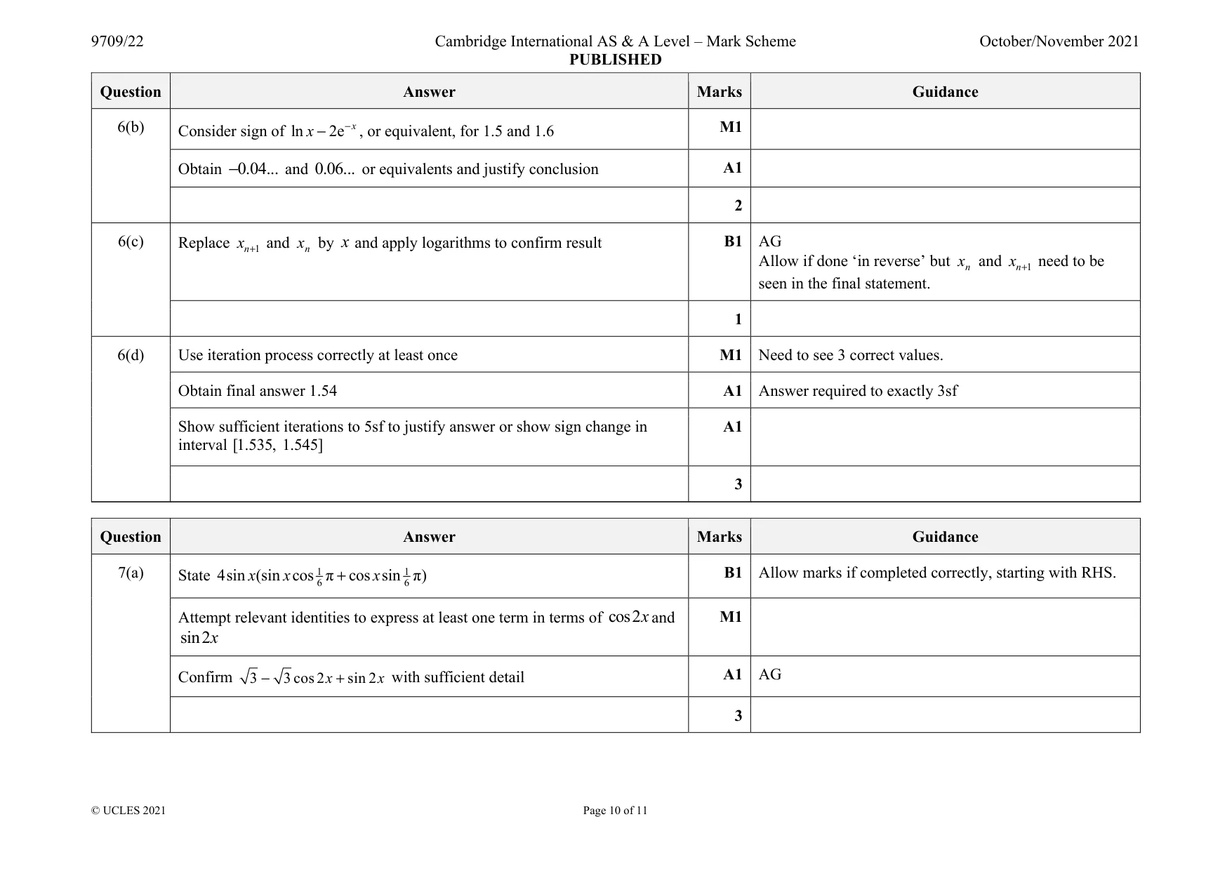 Mark scheme, page 10 of 11