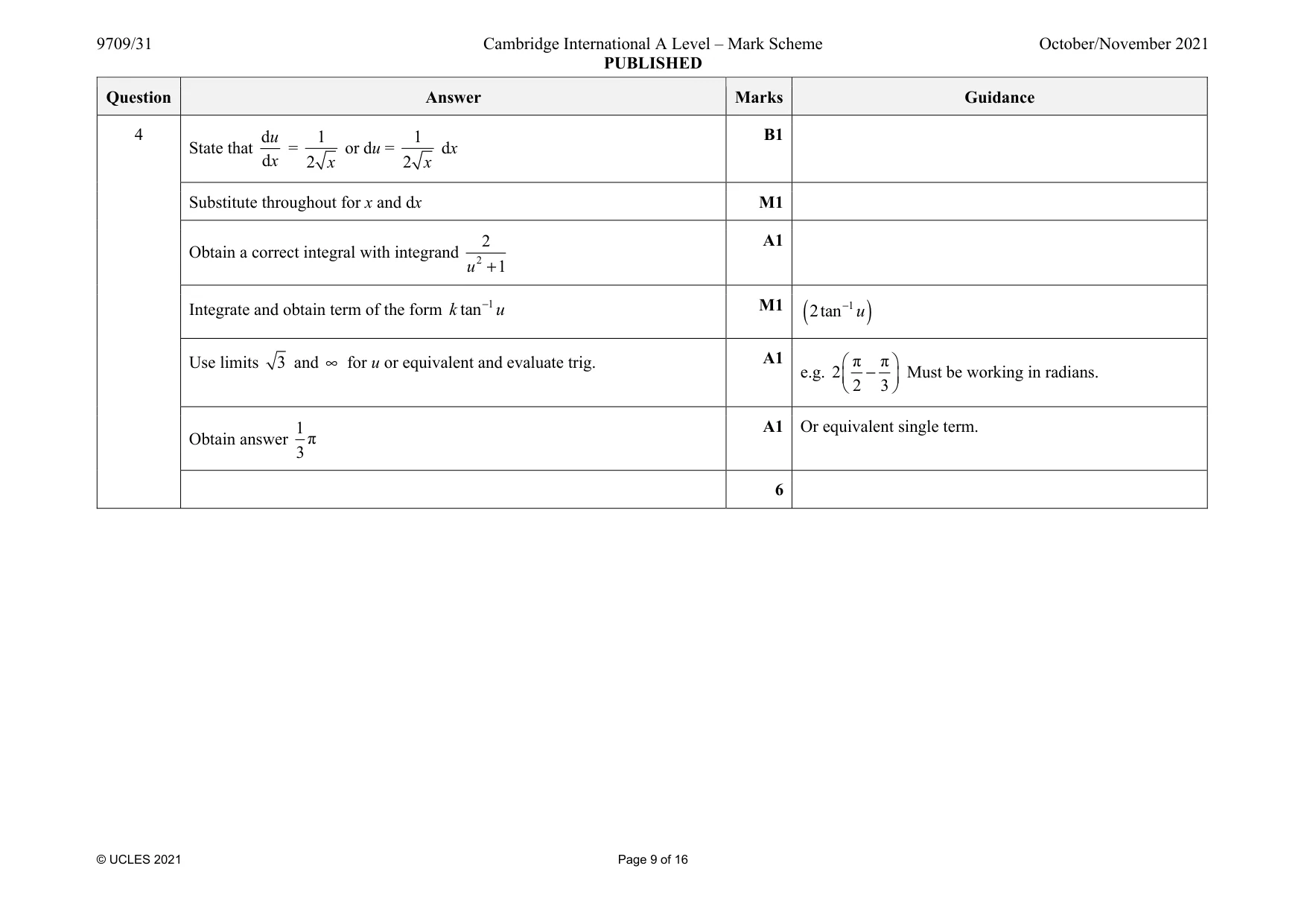 Mark scheme, page 9 of 16