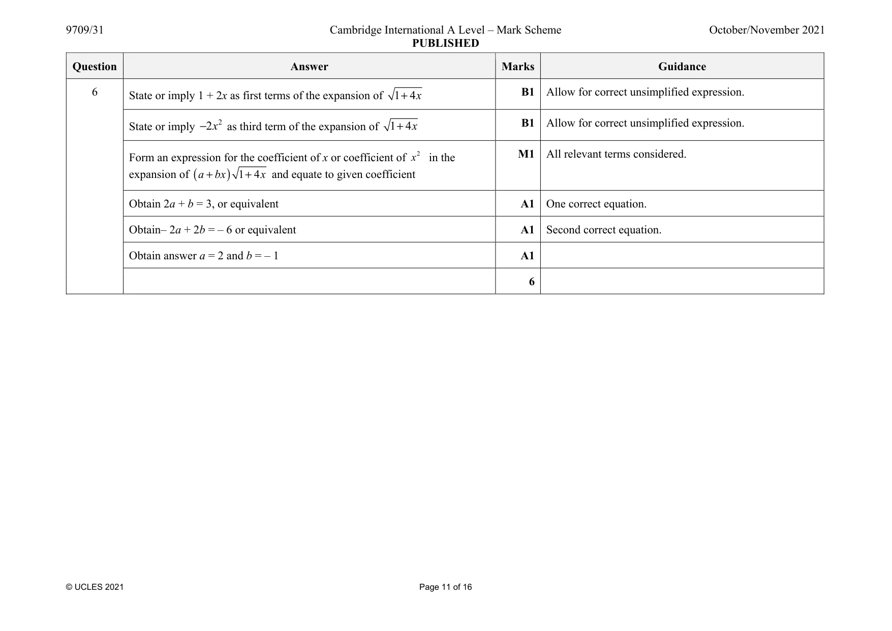 Mark scheme, page 11 of 16